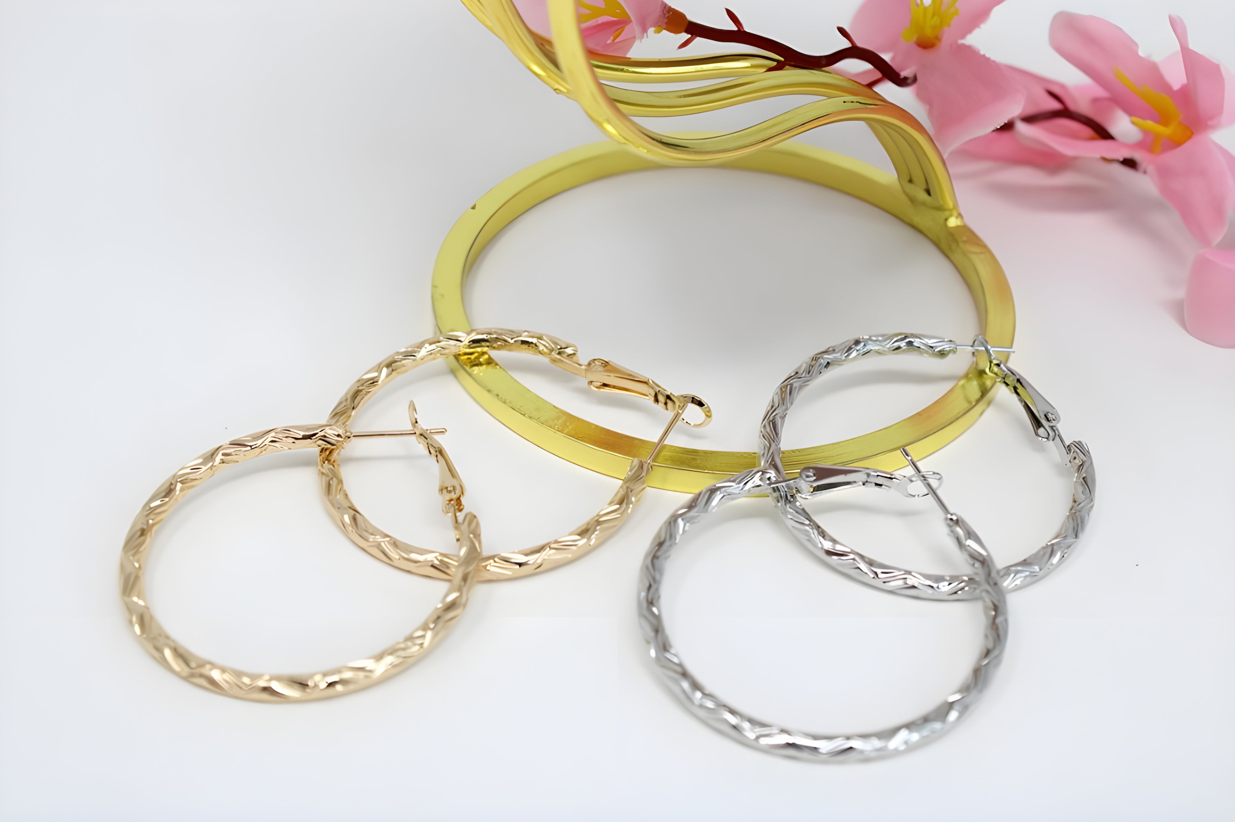 Blushing Bloom Golden/Silver Hoop Earrings