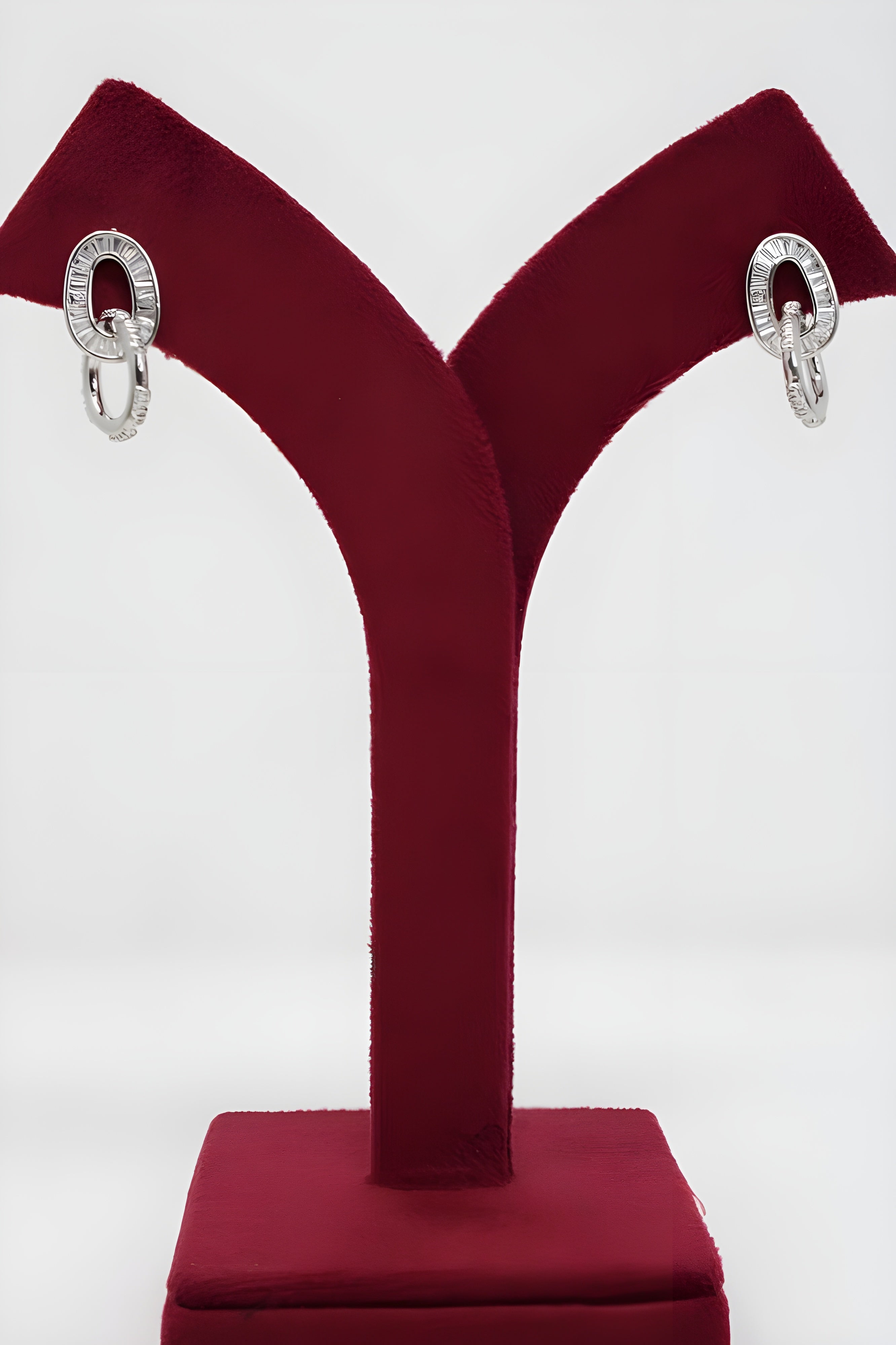 Dazzling Double Drop Crystal Hoop Earrings in Sterling Silver