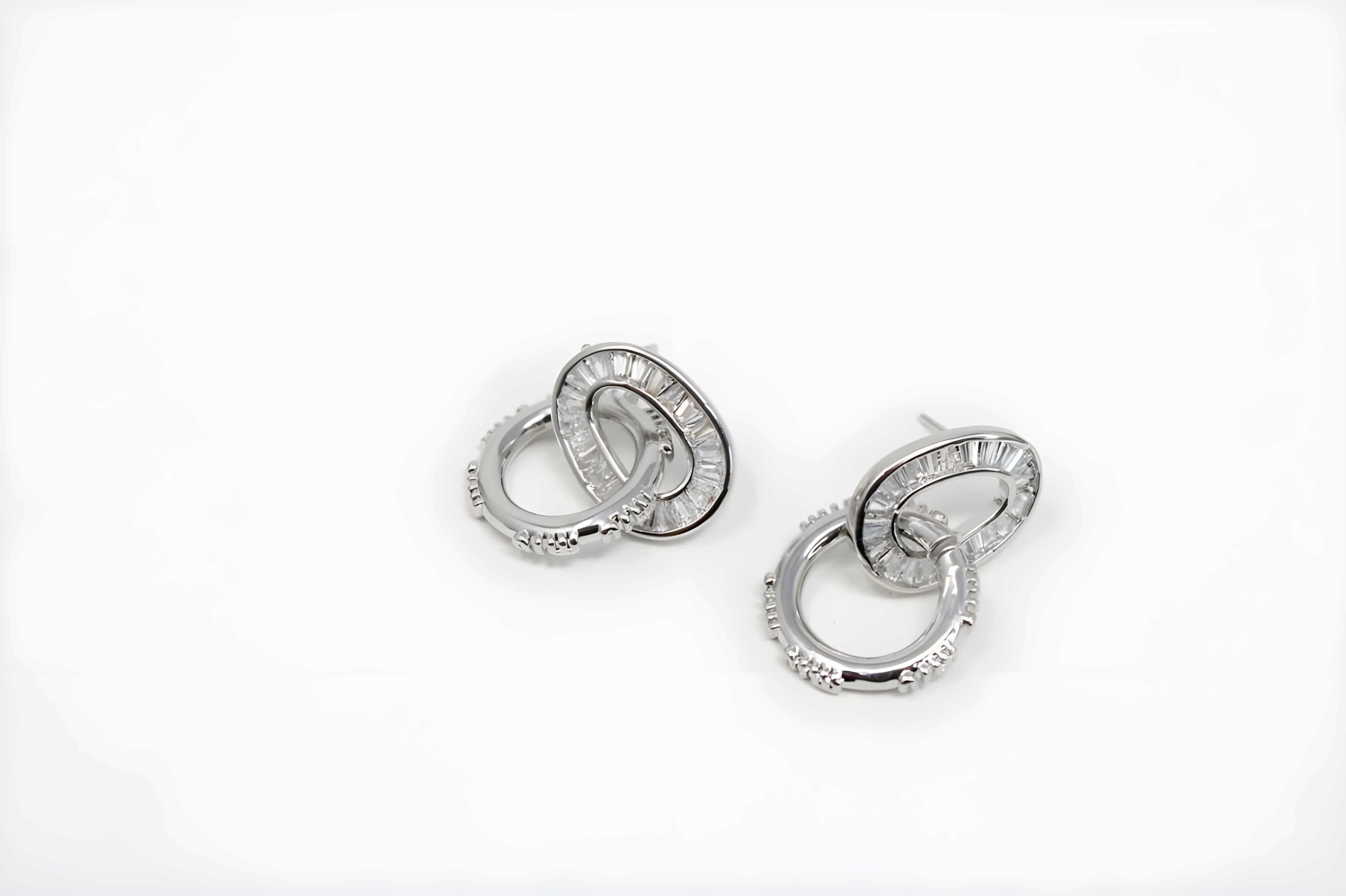 Dazzling Double Drop Crystal Hoop Earrings in Sterling Silver