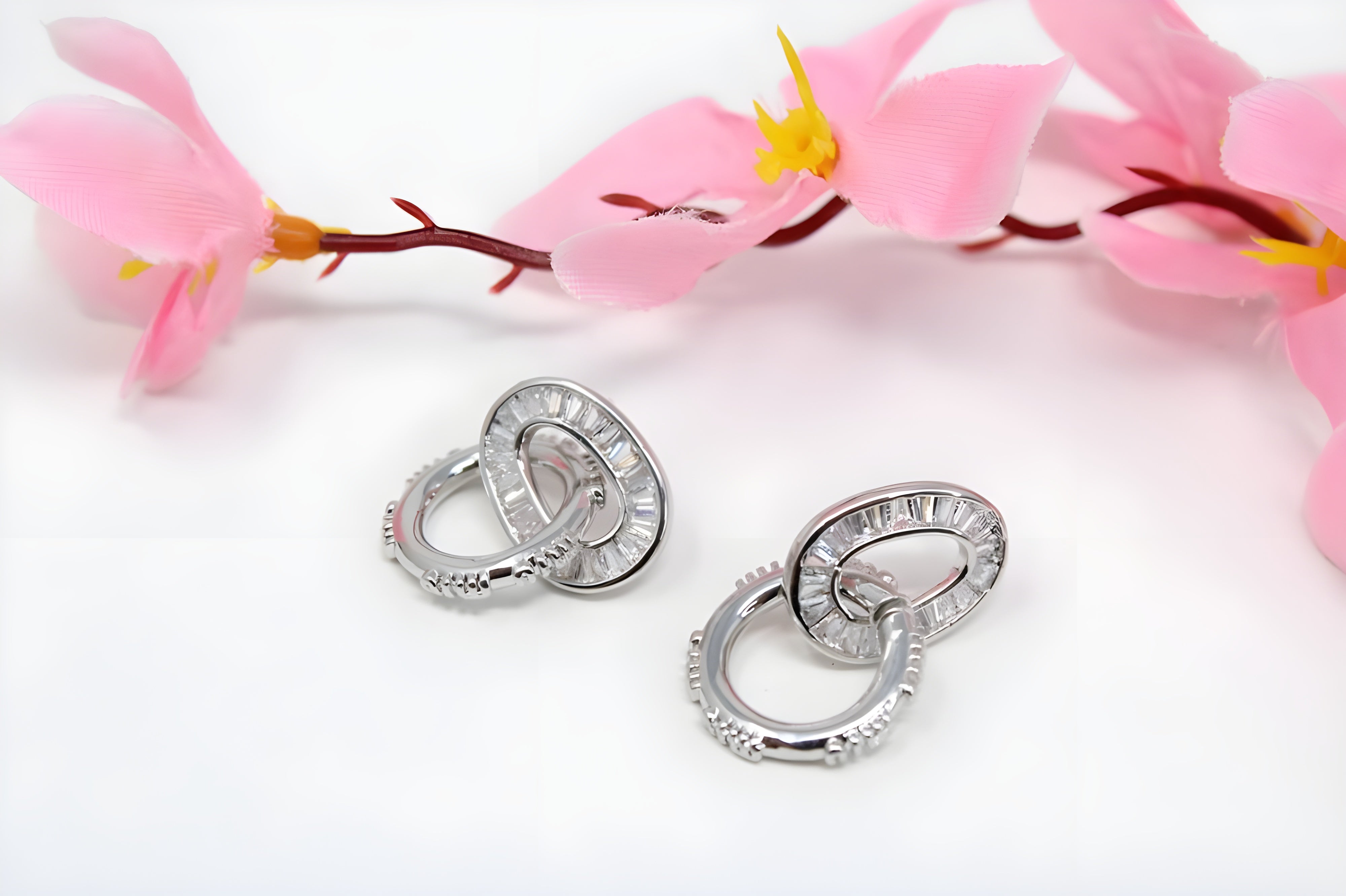 Dazzling Double Drop Crystal Hoop Earrings in Sterling Silver