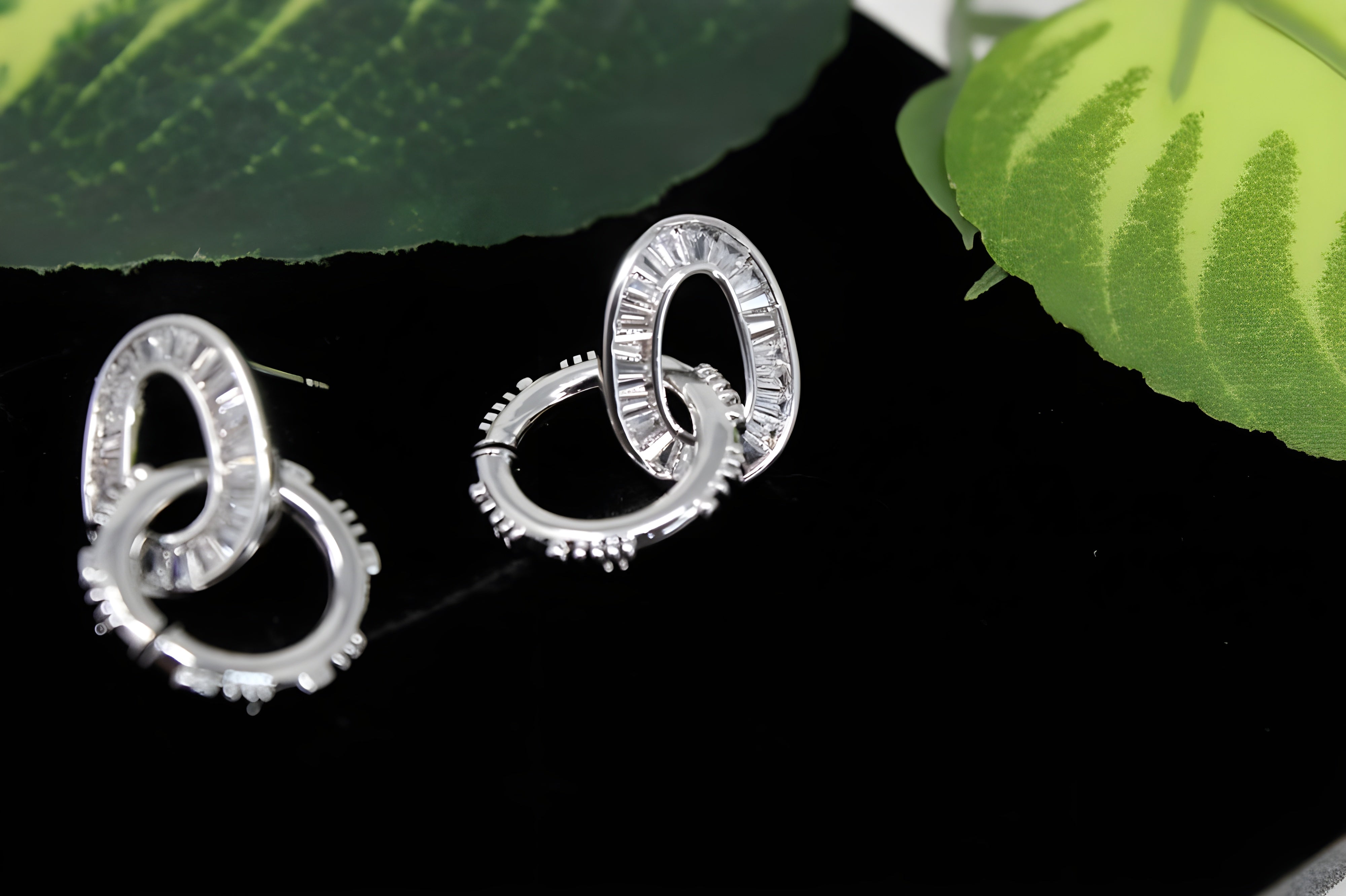 Dazzling Double Drop Crystal Hoop Earrings in Sterling Silver