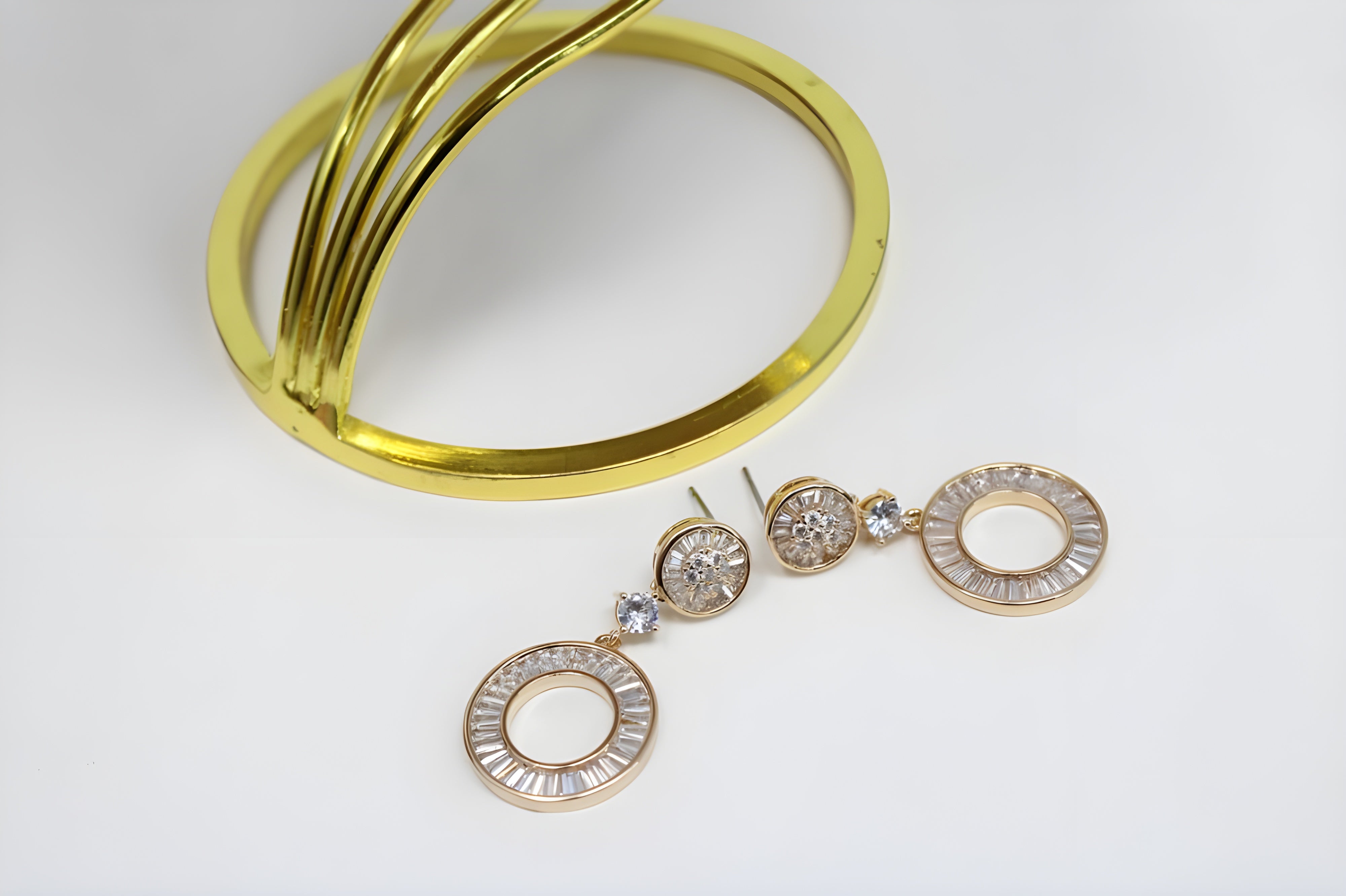 Gold Plated Hoop Earrings with Delicate Fringe Rhinestone