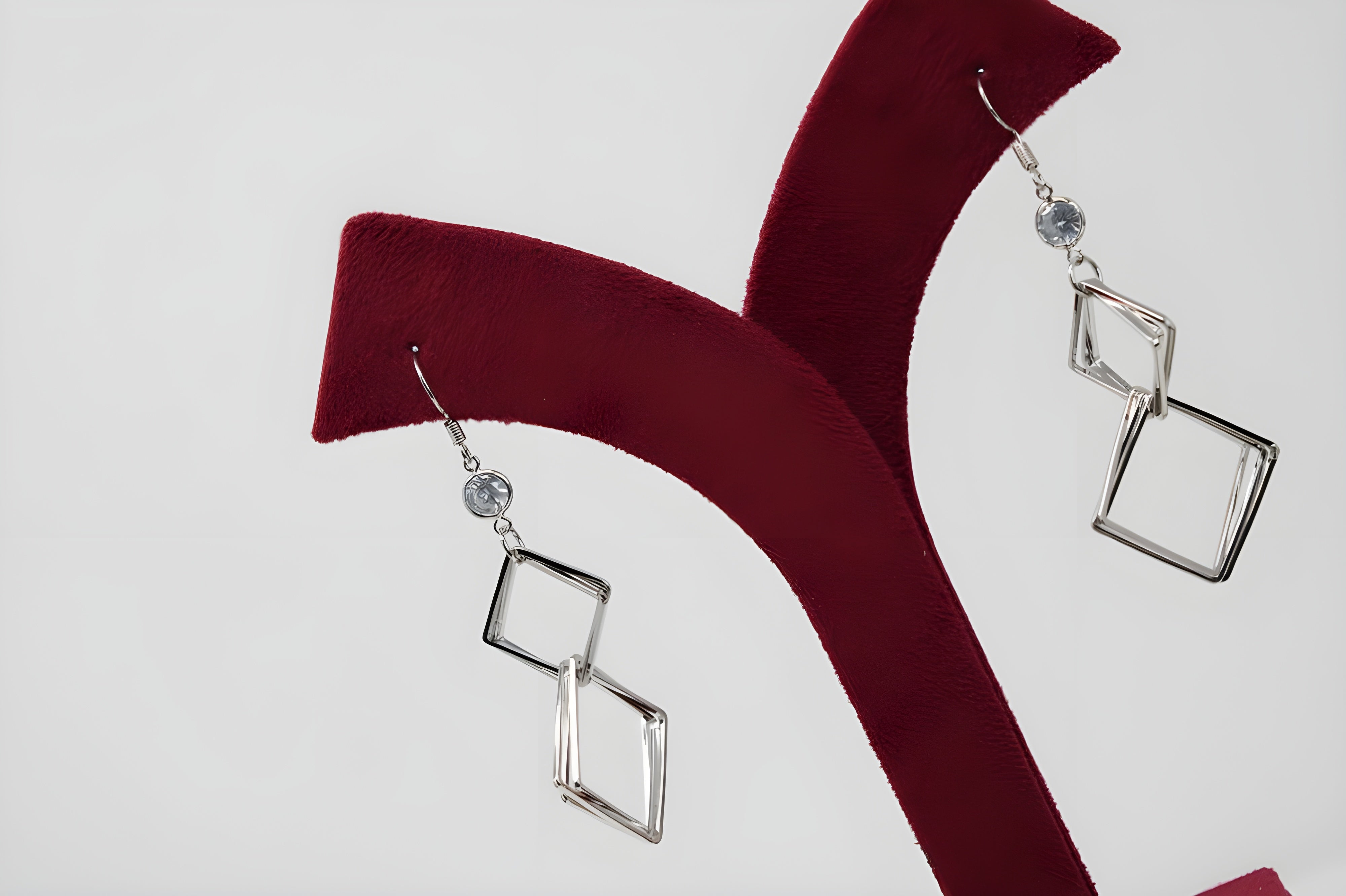 Radiant Geometry: Silver Square Drop Earrings