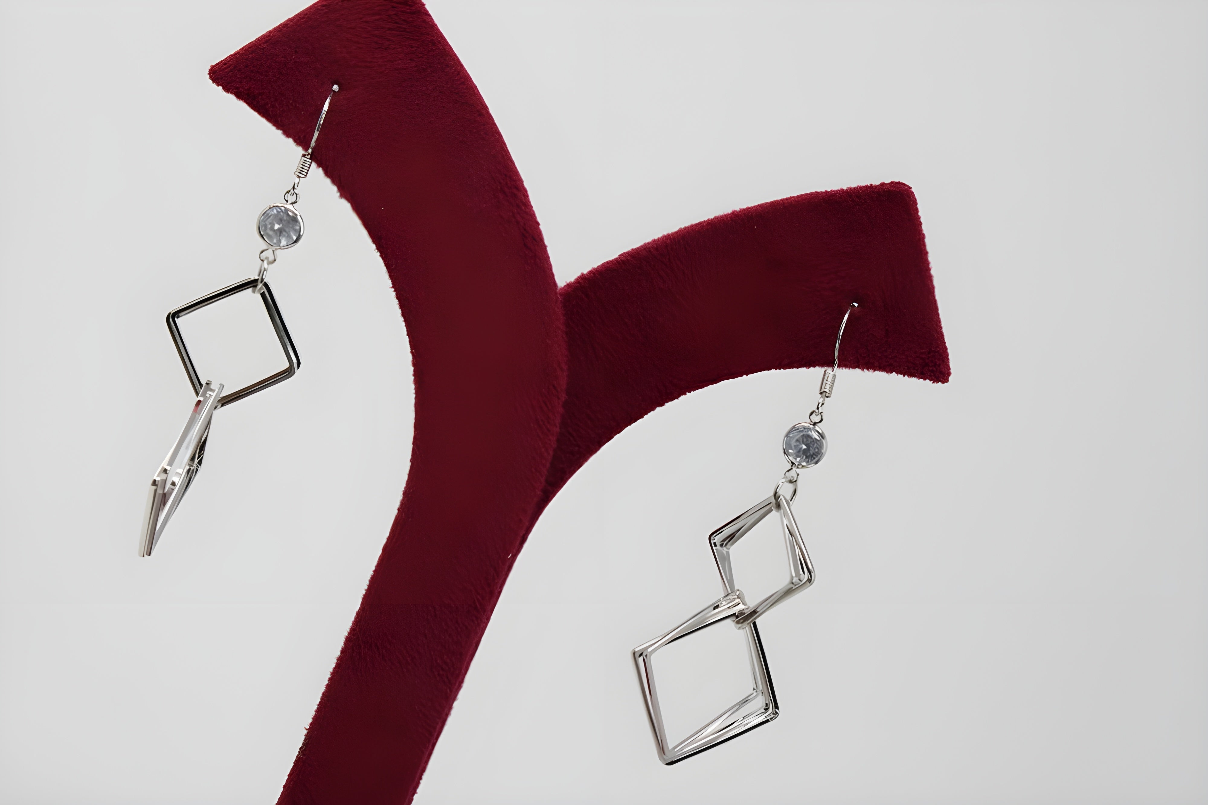 Radiant Geometry: Silver Square Drop Earrings