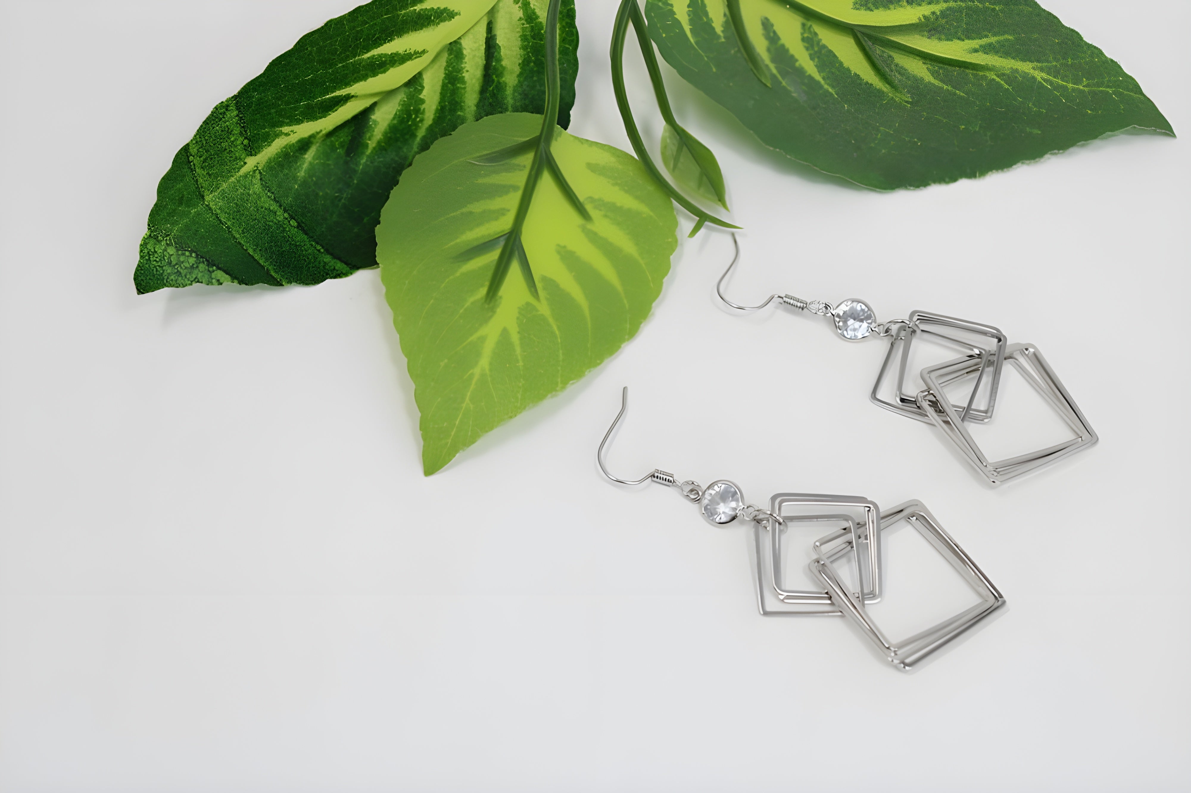 Radiant Geometry: Silver Square Drop Earrings