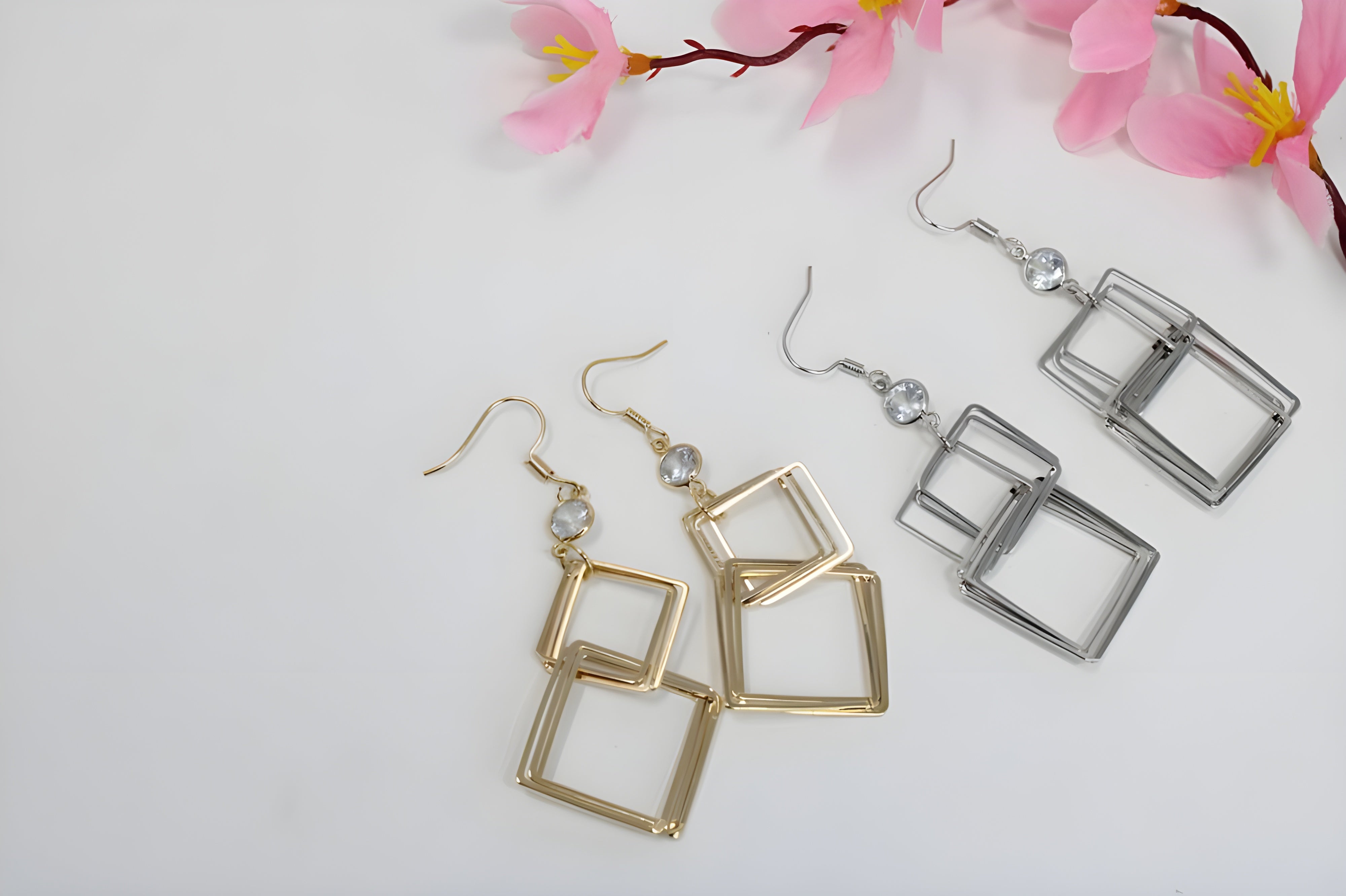 Radiant Geometry: Silver Square Drop Earrings