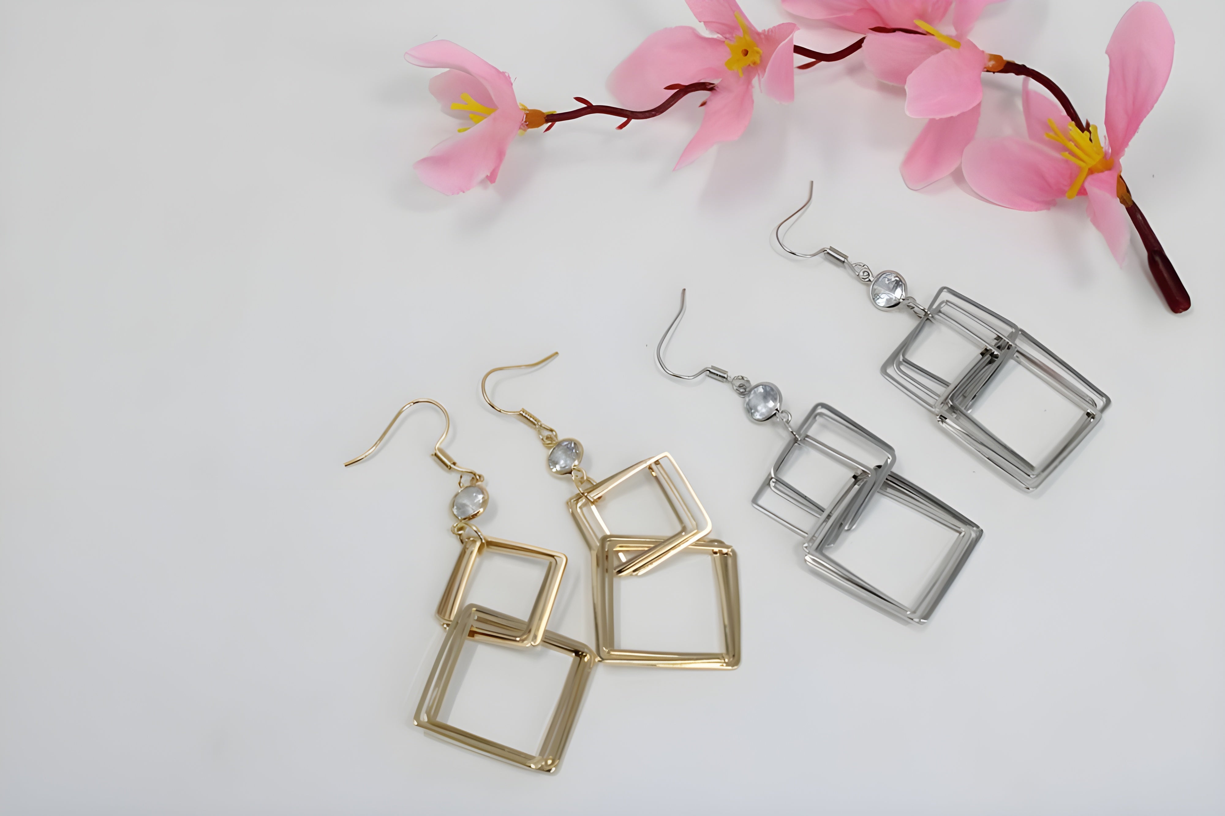 Radiant Geometry: Silver Square Drop Earrings