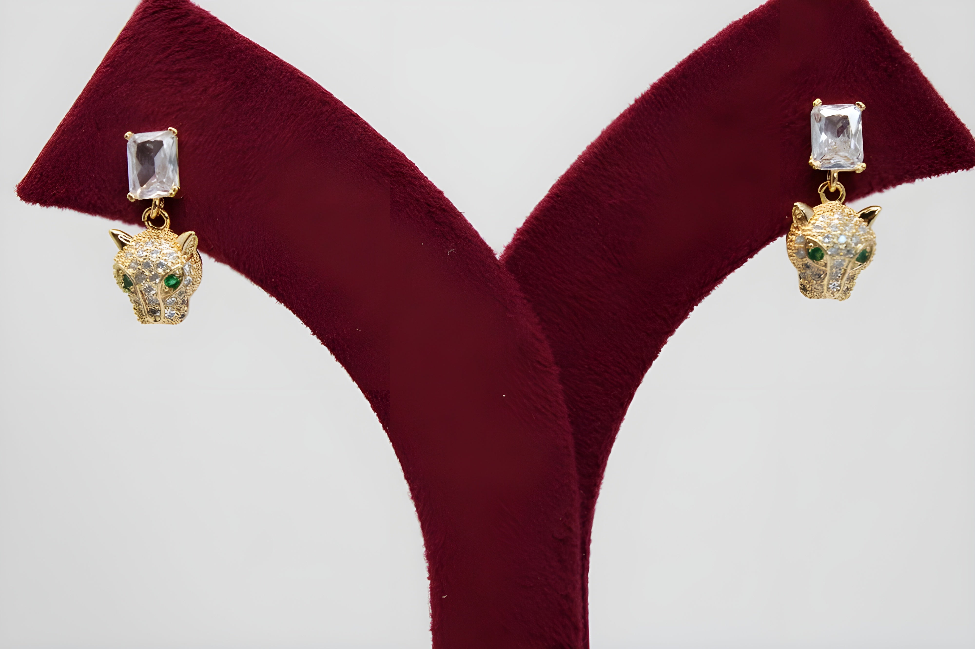 Regal Panther: Gold and Crystal Drop Earrings