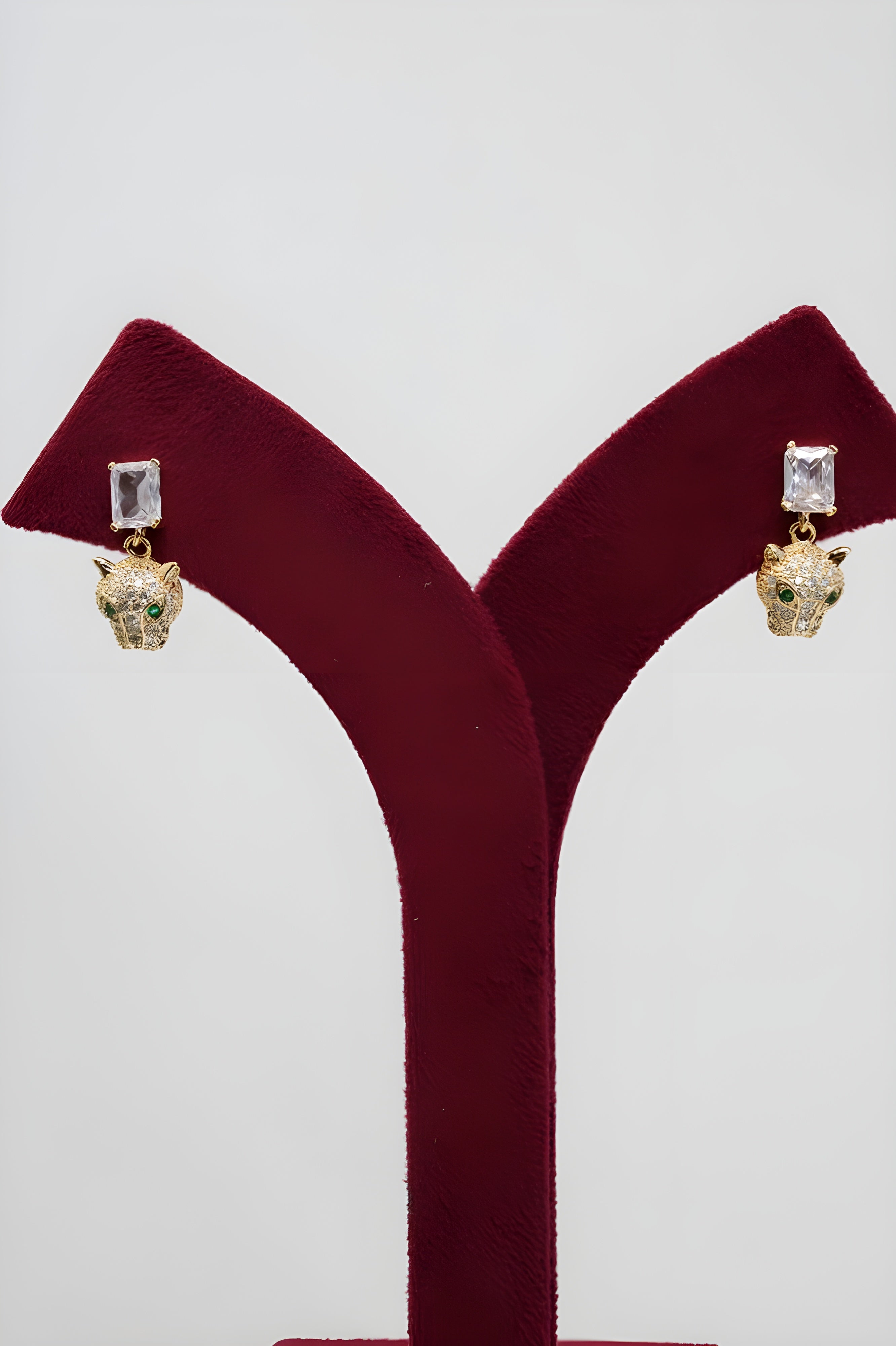 Regal Panther: Gold and Crystal Drop Earrings