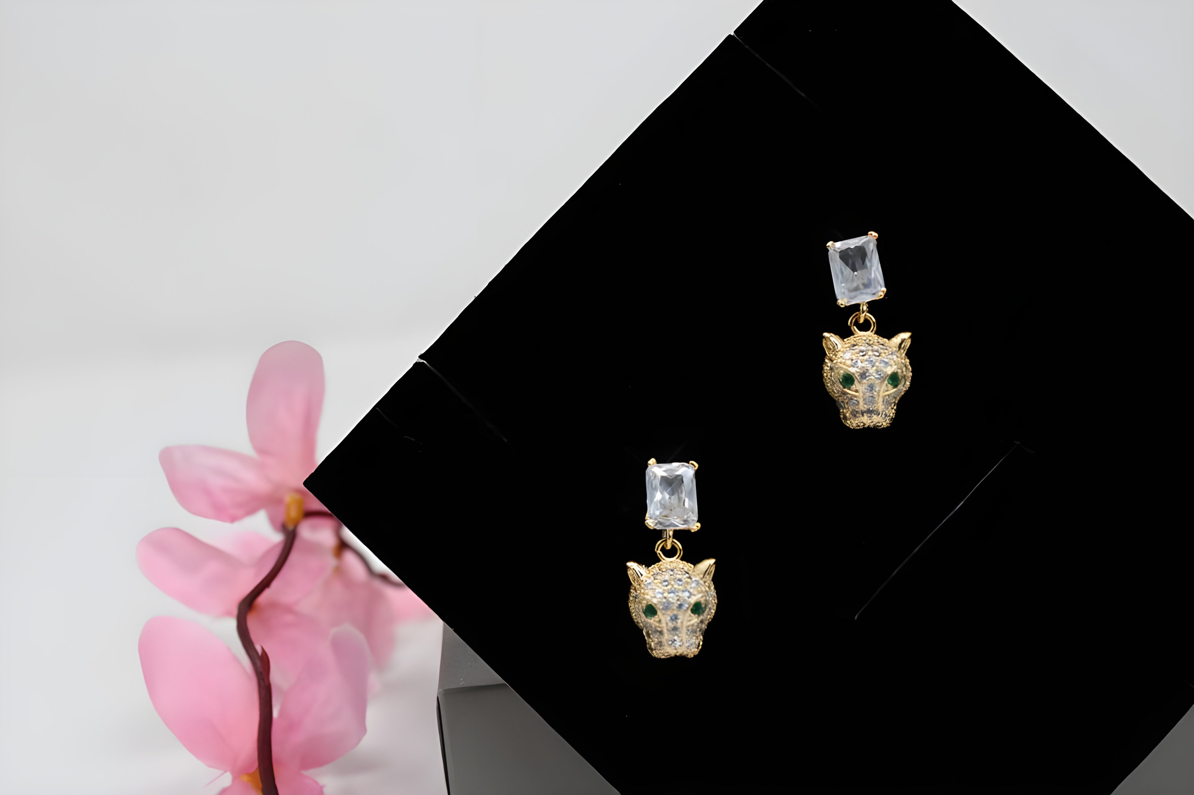 Regal Panther: Gold and Crystal Drop Earrings