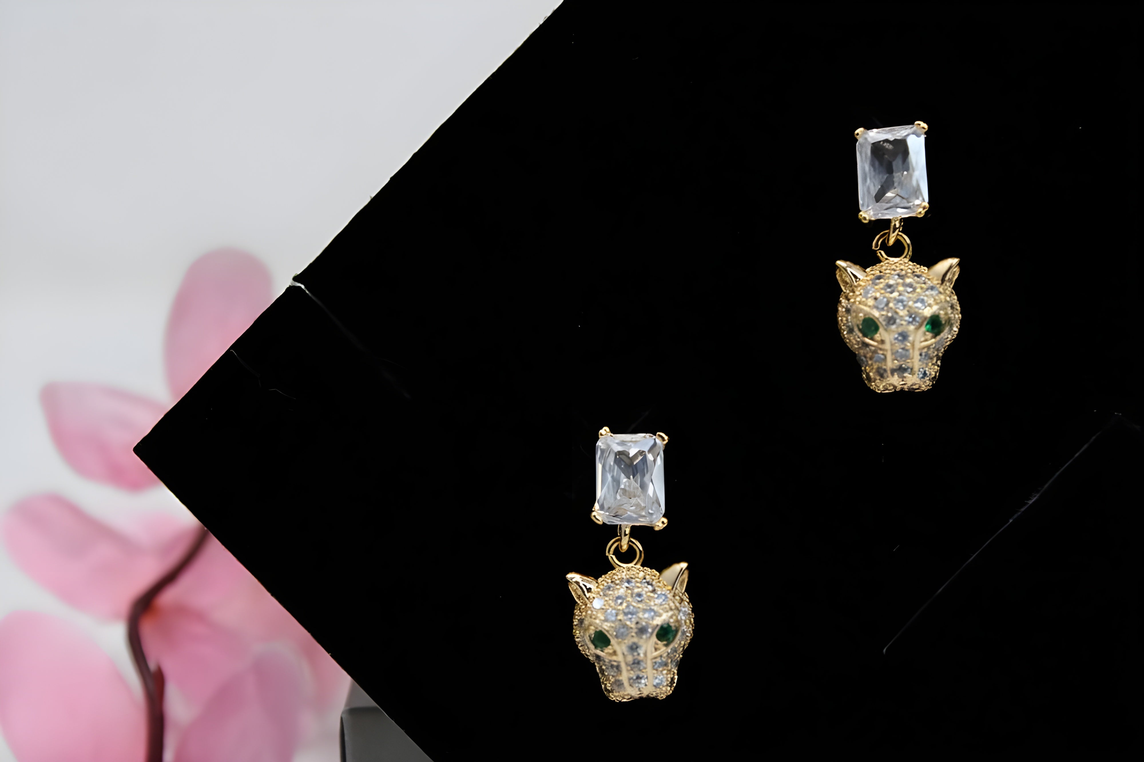 Regal Panther: Gold and Crystal Drop Earrings