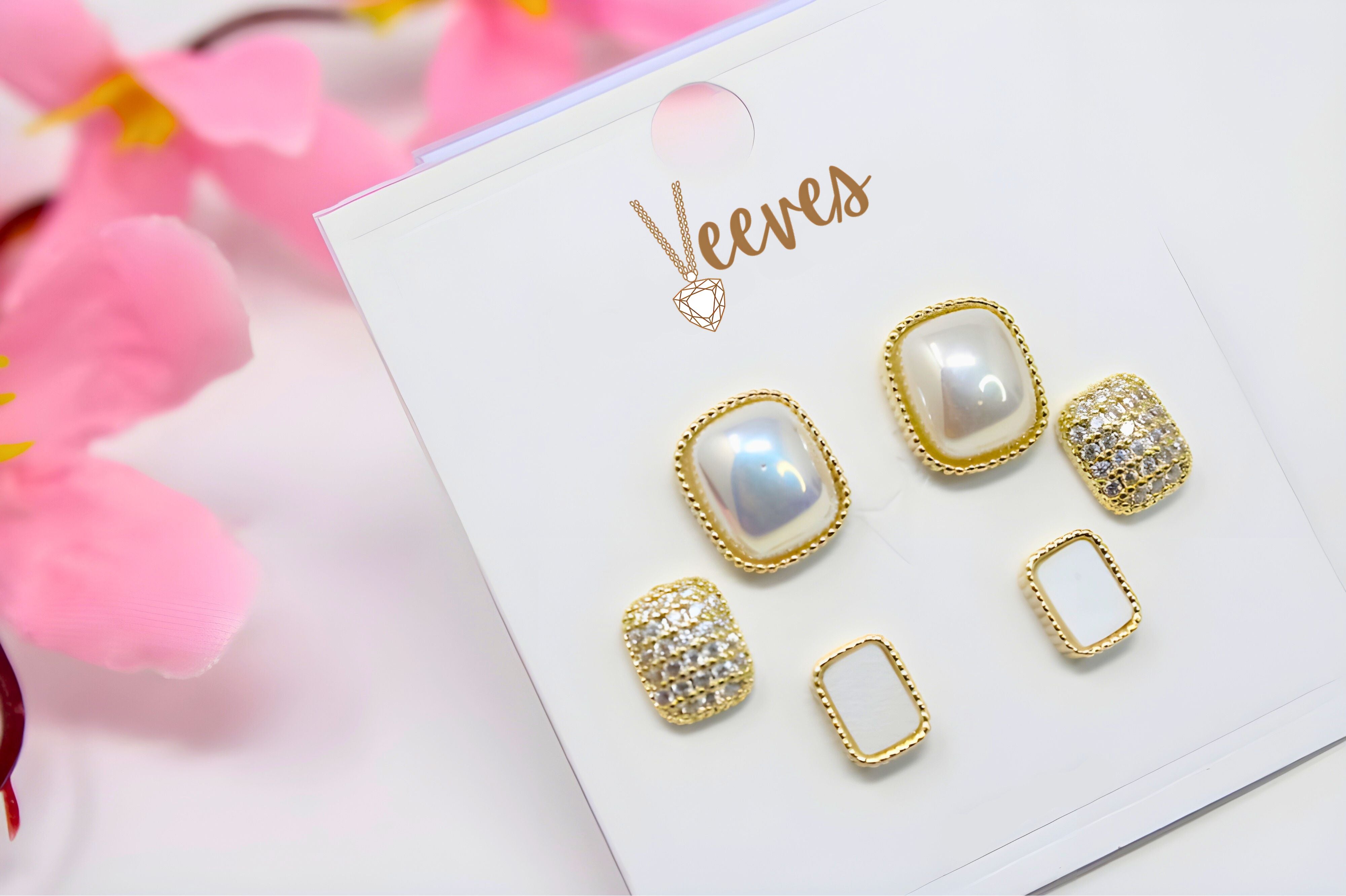 Elegant Essentials: 3-Piece Gold and Pearl Stud Earring Set