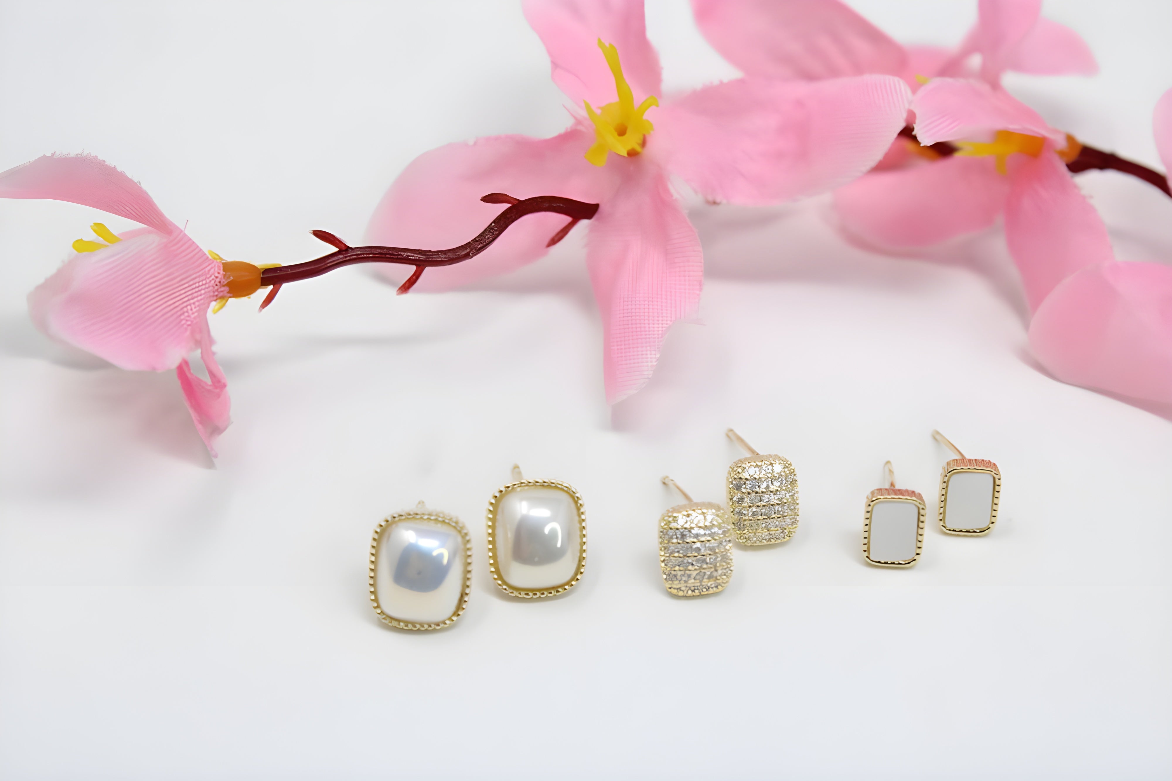 Elegant Essentials: 3-Piece Gold and Pearl Stud Earring Set