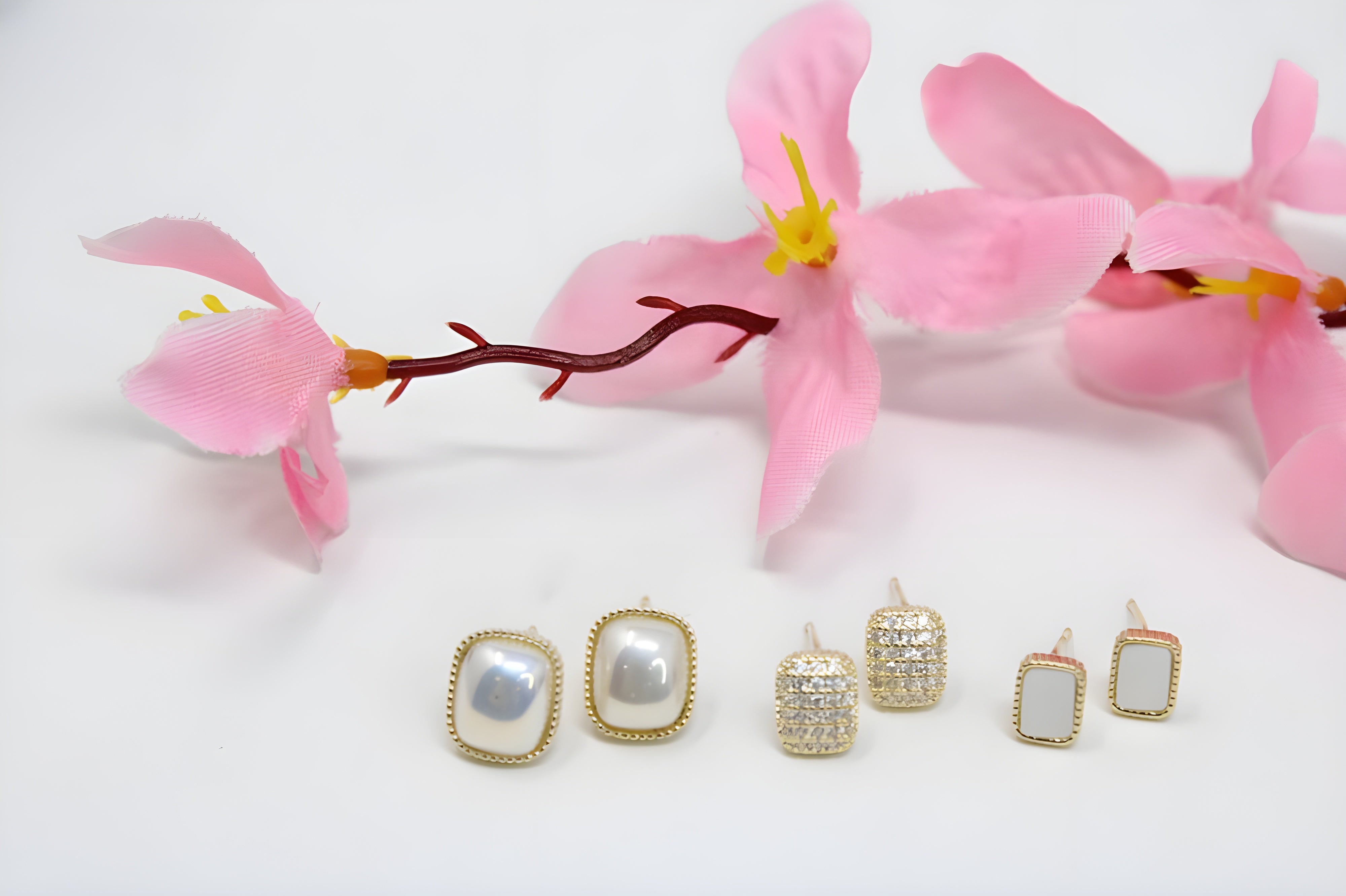 Elegant Essentials: 3-Piece Gold and Pearl Stud Earring Set