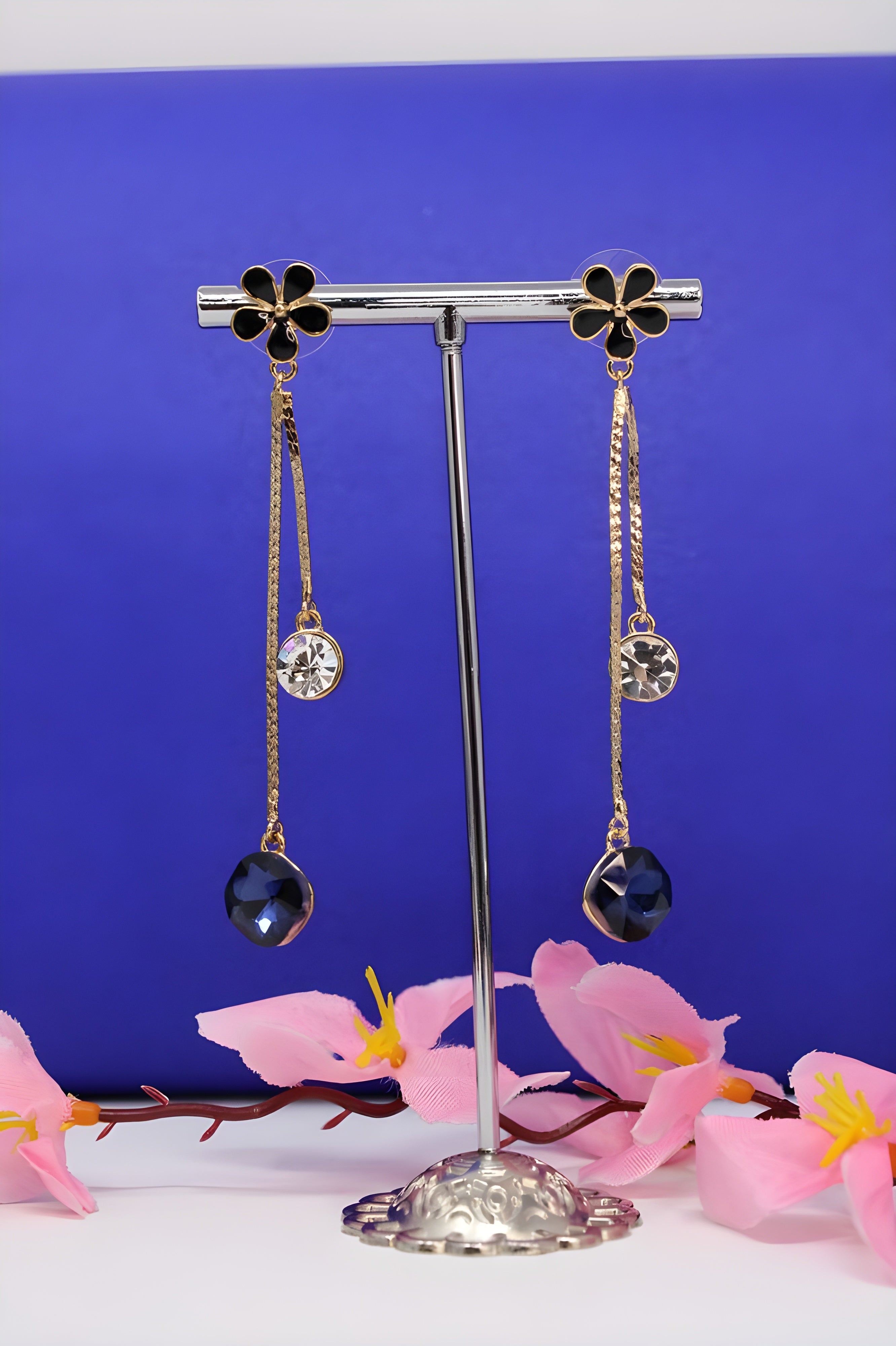 Blooming Elegance Double Diamond Drop Earrings