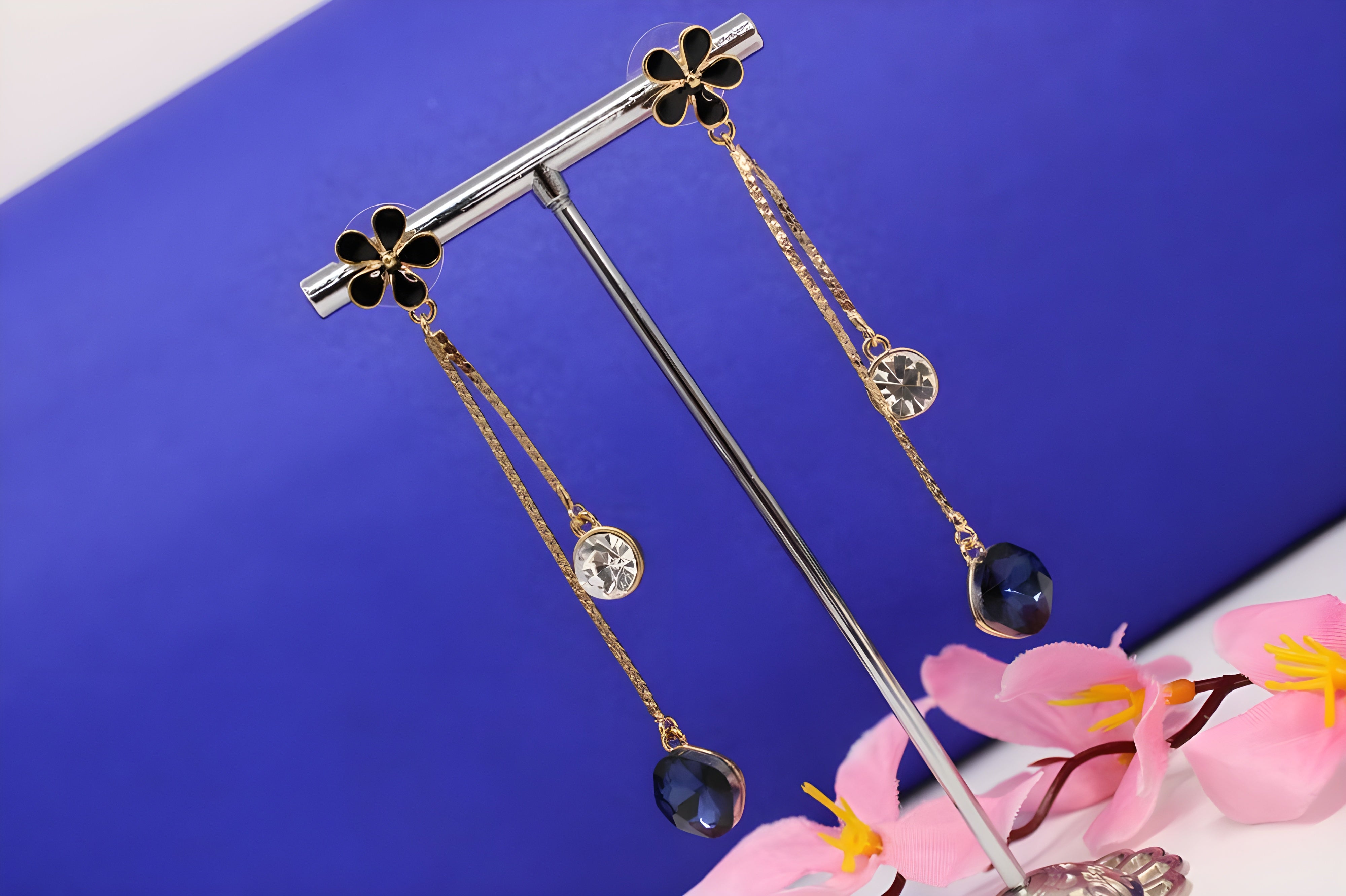 Blooming Elegance Double Diamond Drop Earrings