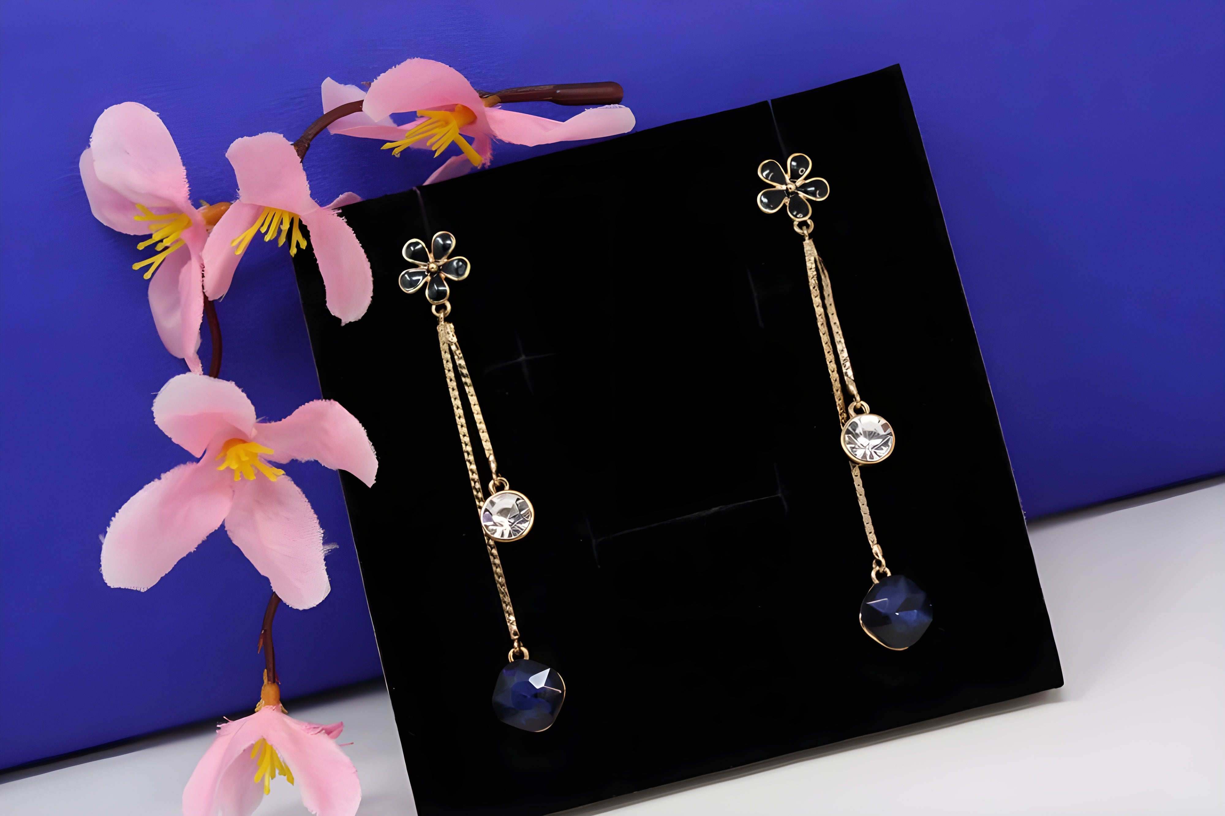 Blooming Elegance Double Diamond Drop Earrings