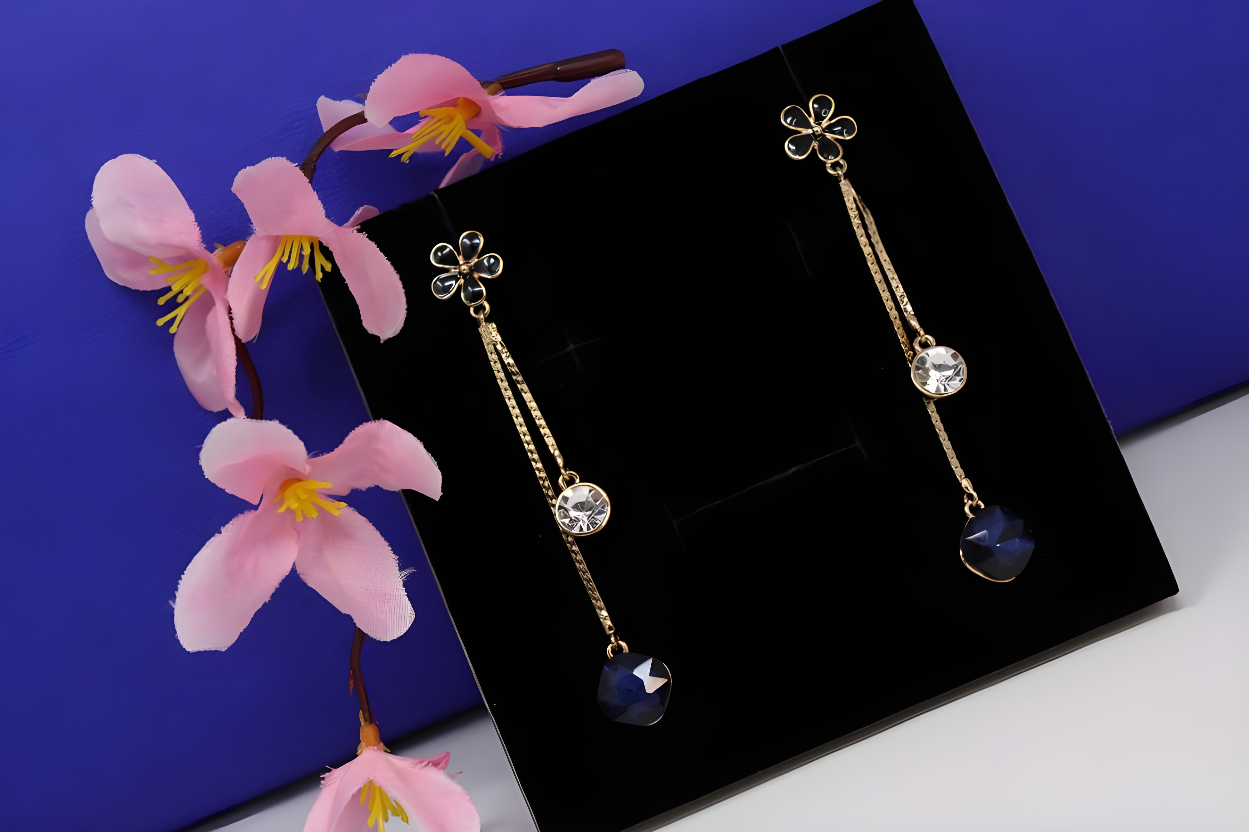 Blooming Elegance Double Diamond Drop Earrings