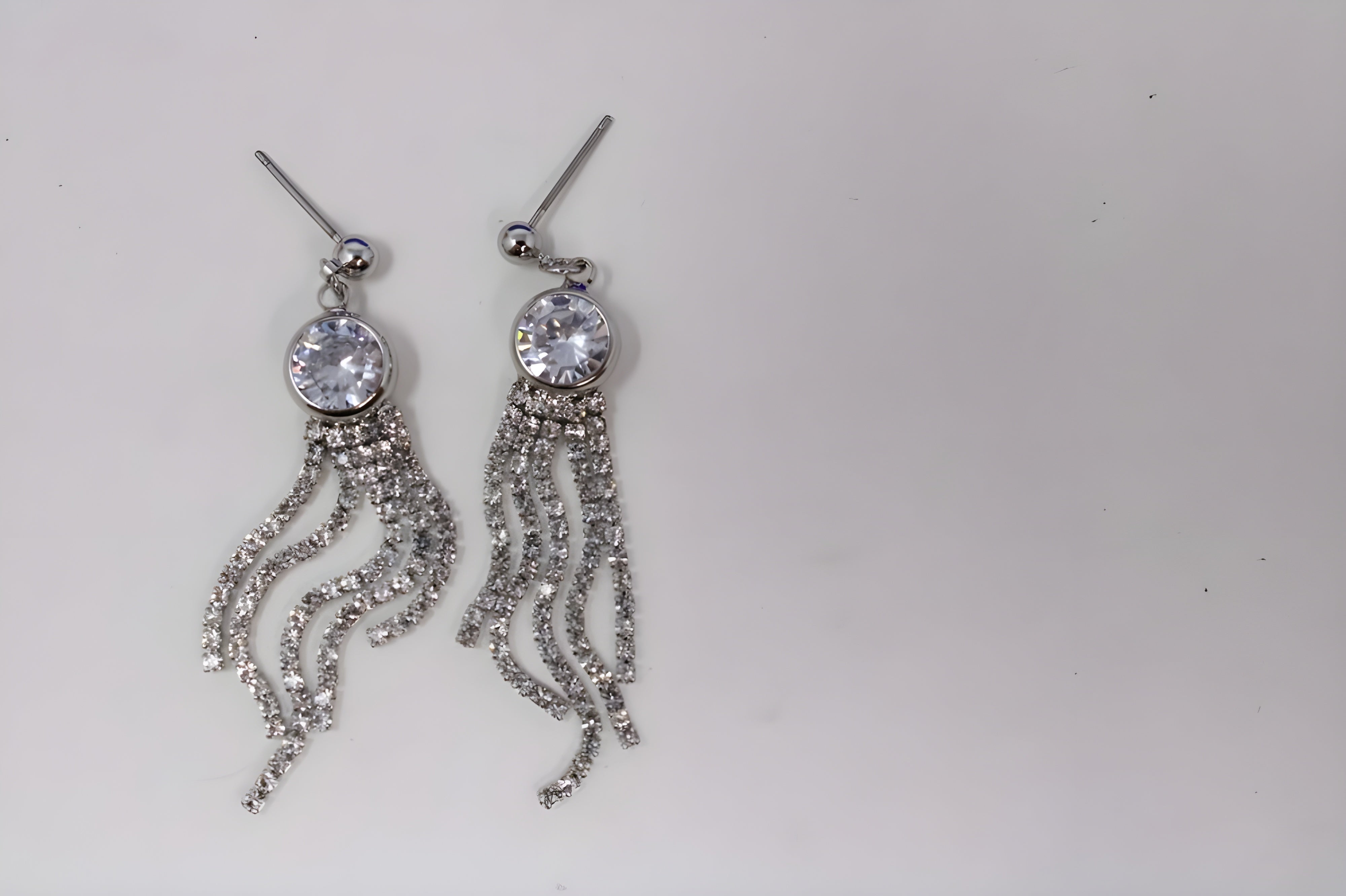 Single Stone Diamond Halo and Cascade Drop Earrings