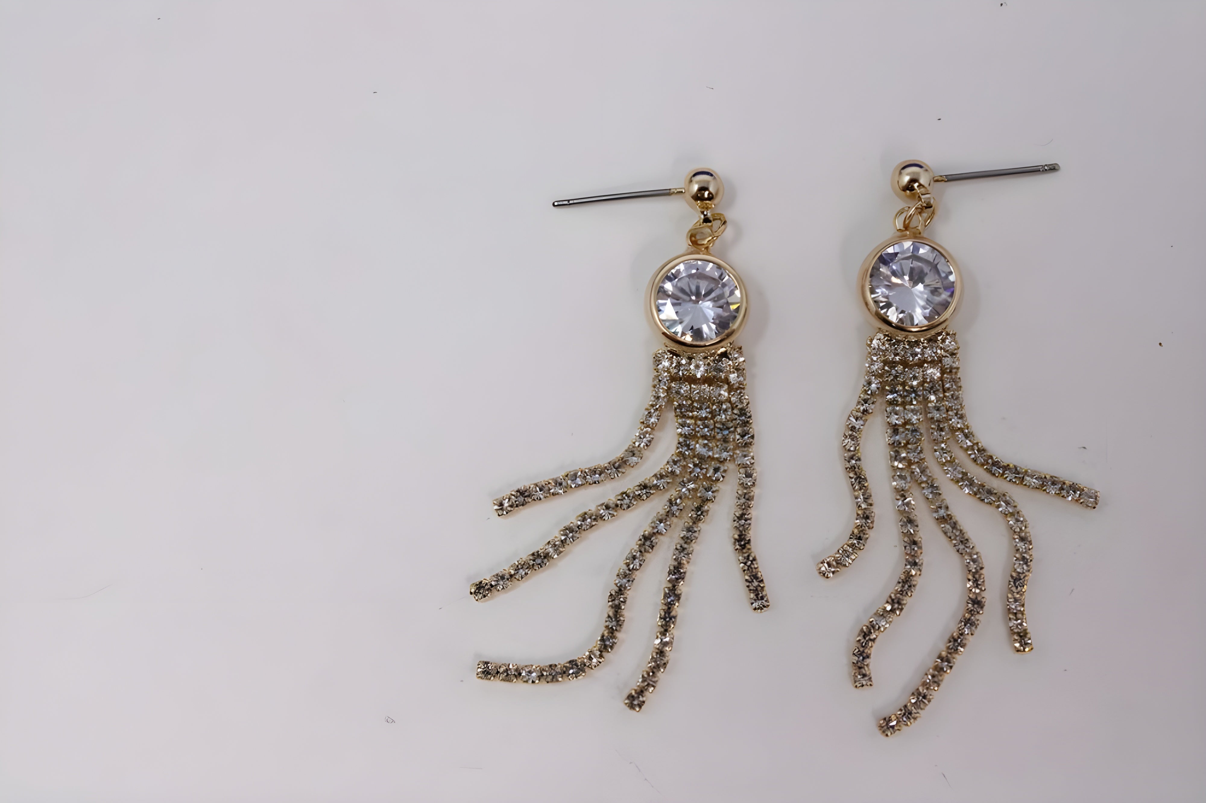 Single Stone Diamond Halo and Cascade Drop Earrings