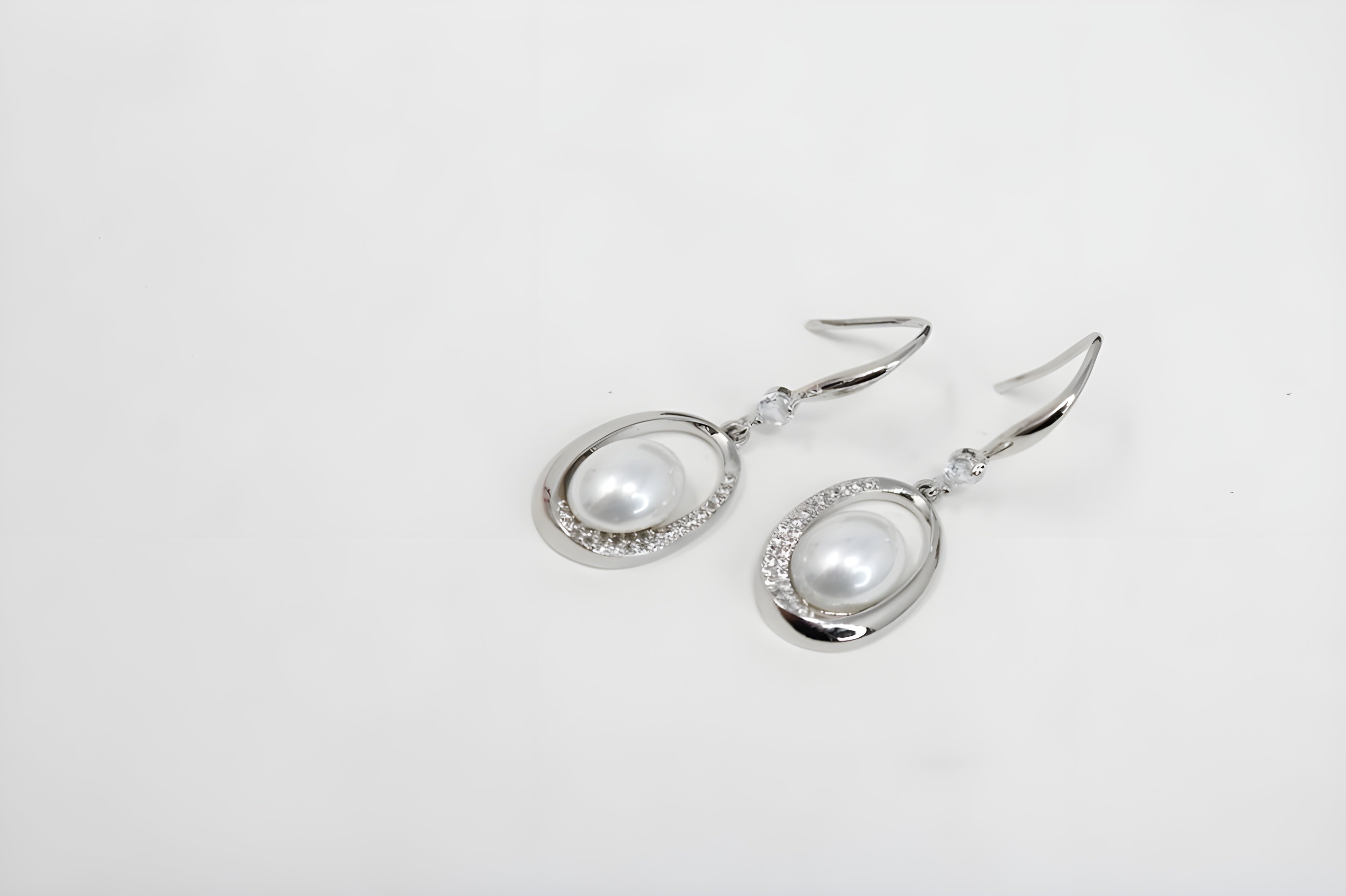 Asymmetrical Pearl and Crystal Drop Earrings with Diamond Accents