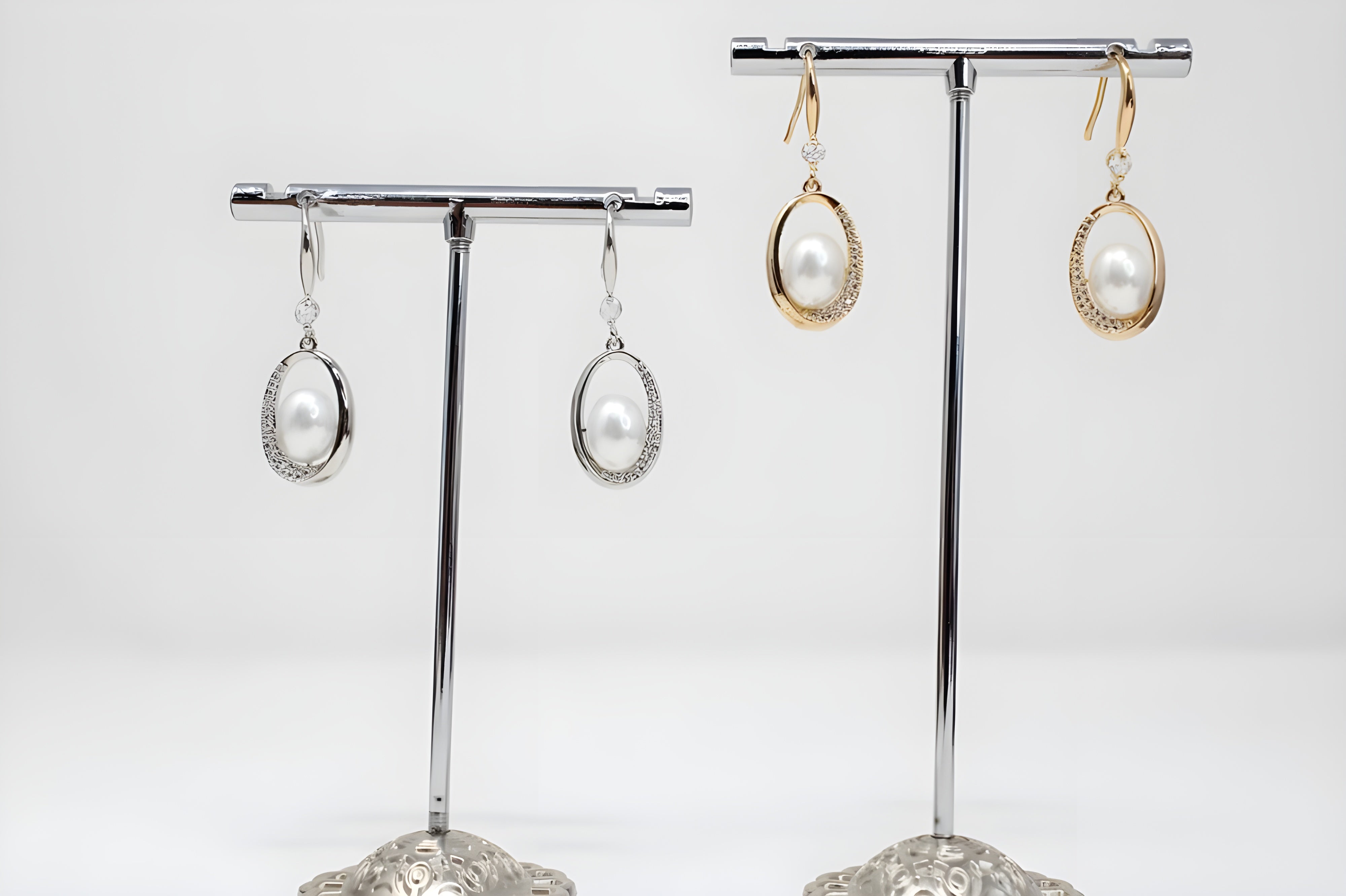 Asymmetrical Pearl and Crystal Drop Earrings with Diamond Accents