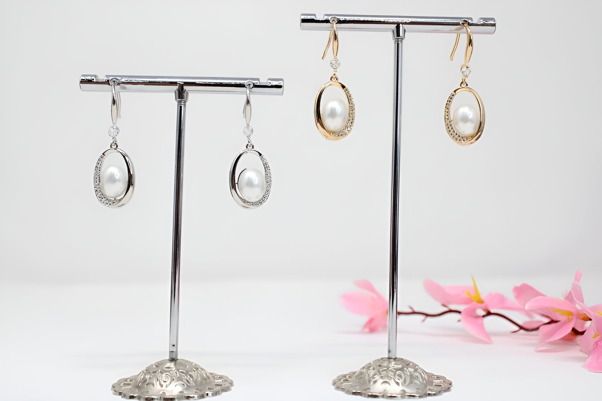 Asymmetrical Pearl and Crystal Drop Earrings with Diamond Accents