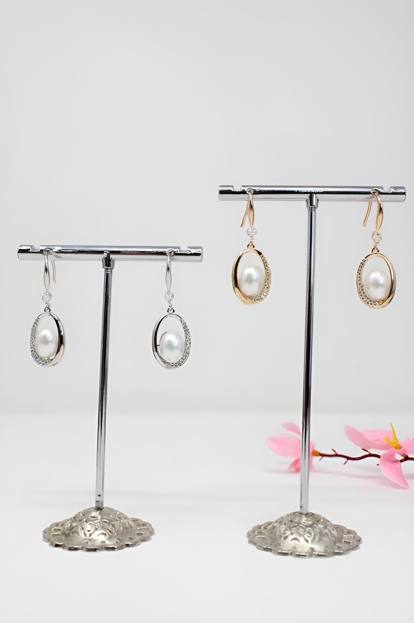 Asymmetrical Pearl and Crystal Drop Earrings with Diamond Accents