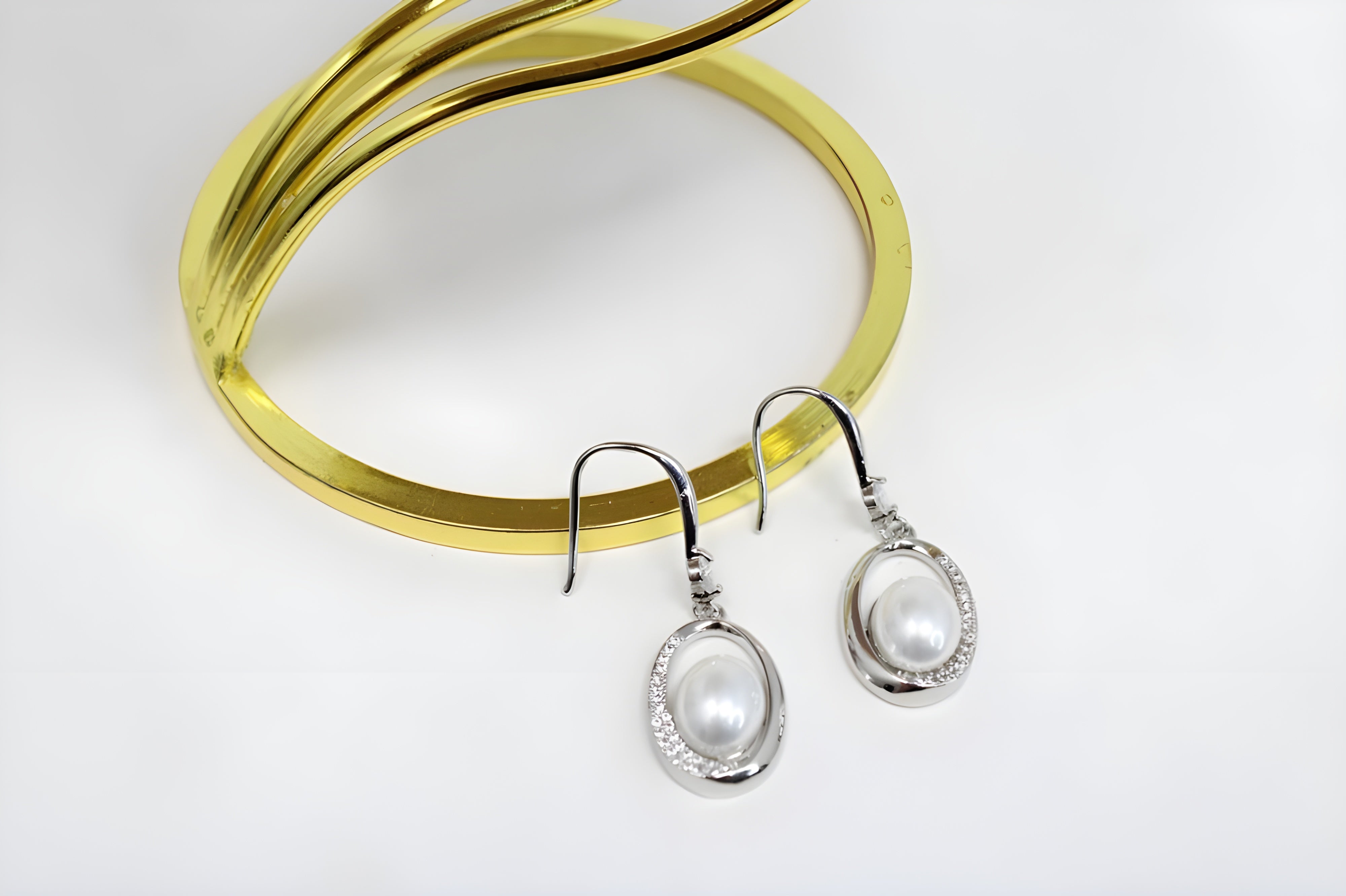 Asymmetrical Pearl and Crystal Drop Earrings with Diamond Accents