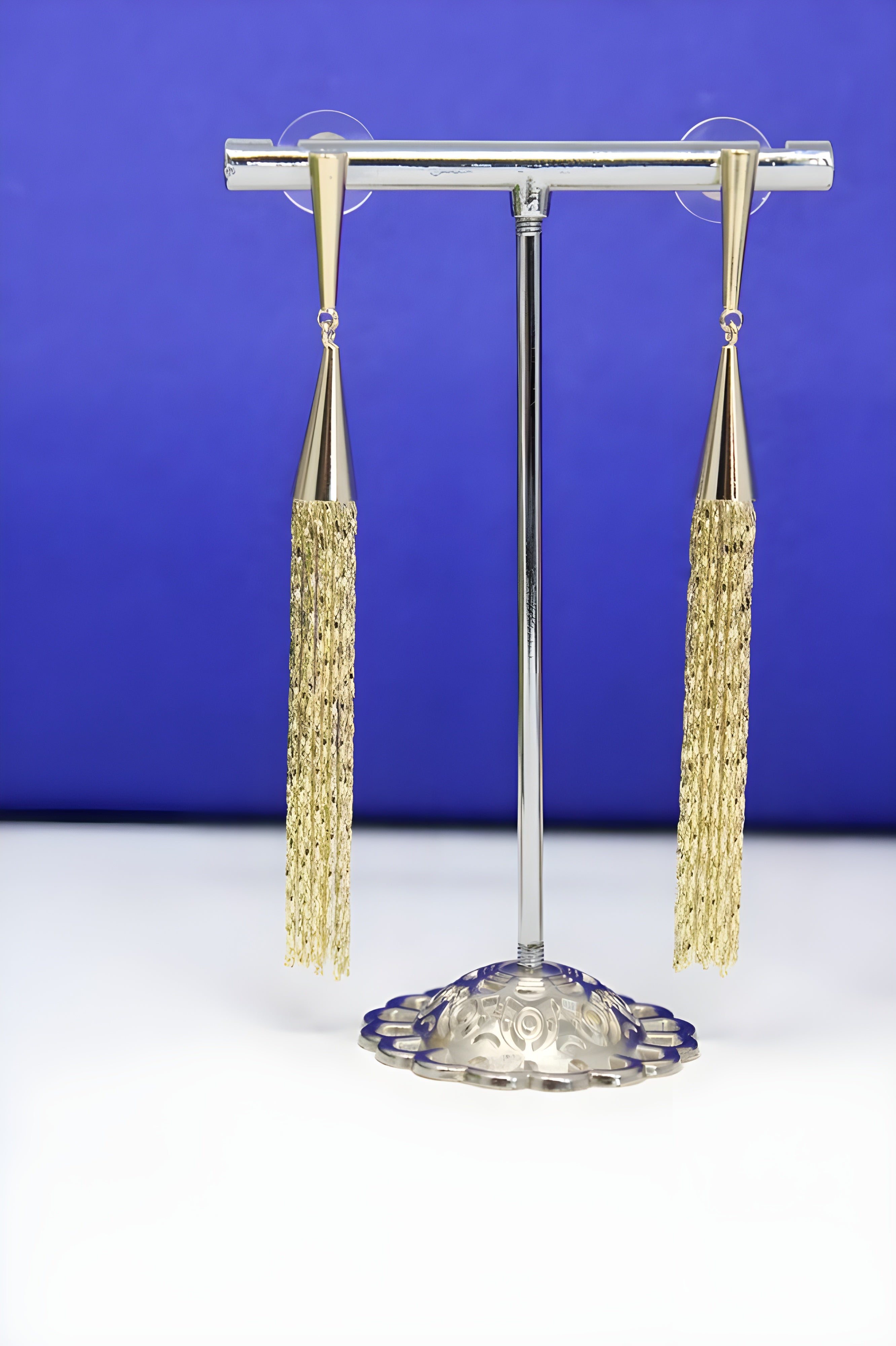 Shimmering Symphony Silver / Golden Tassel Earrings