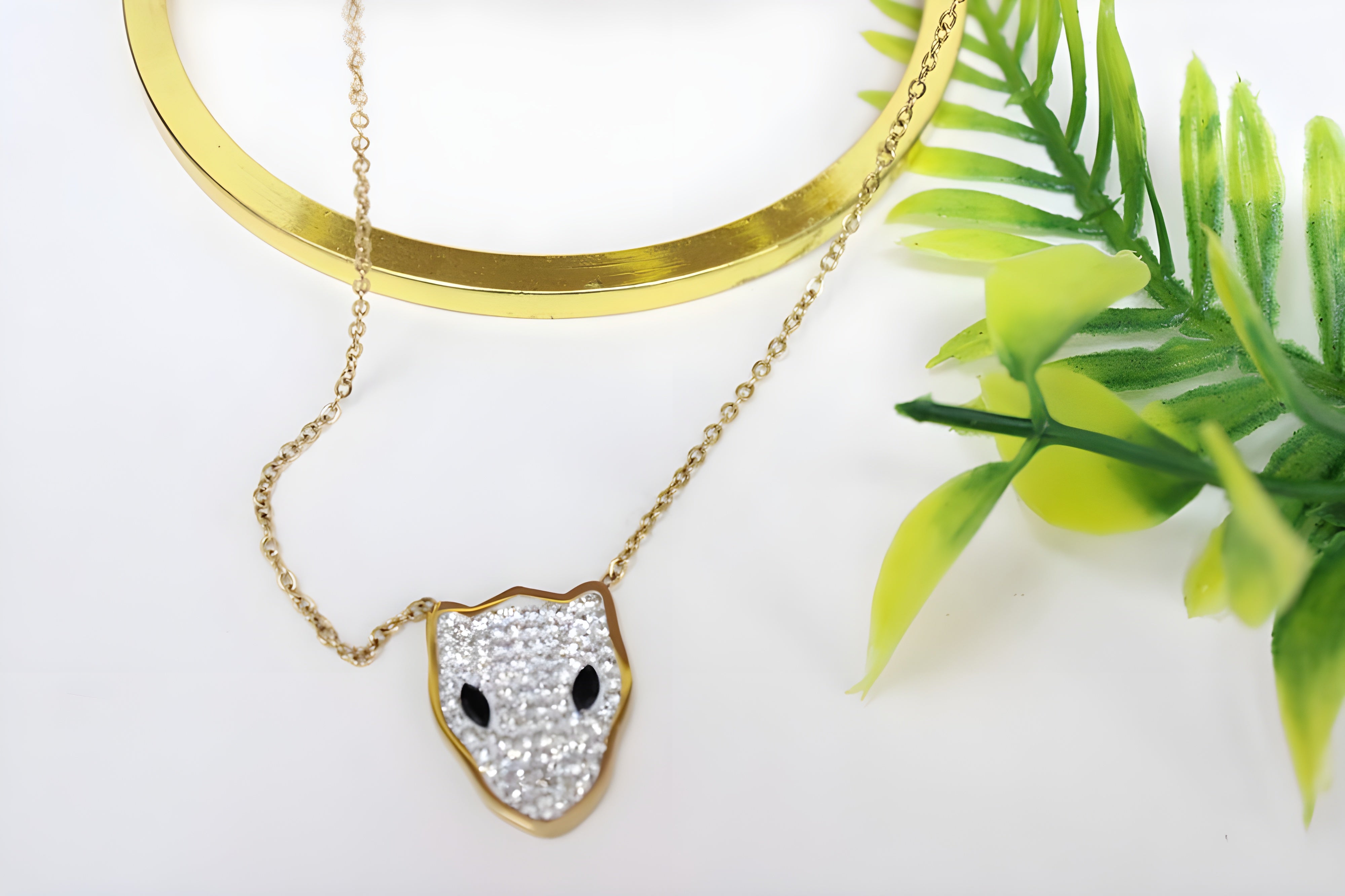 Panther Face Crystal Pendant Set