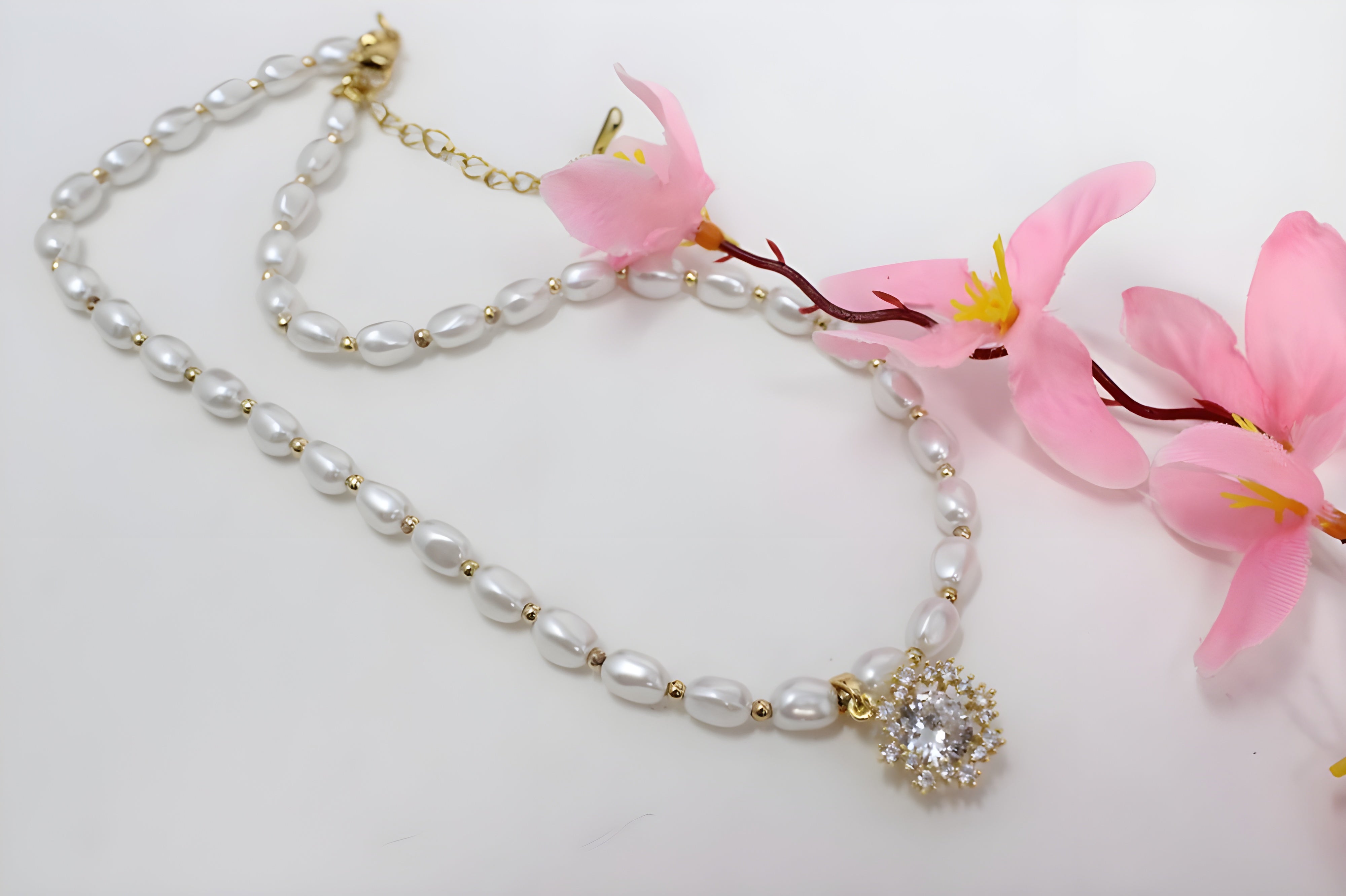 Golden Blossom Pearl Pendant Set