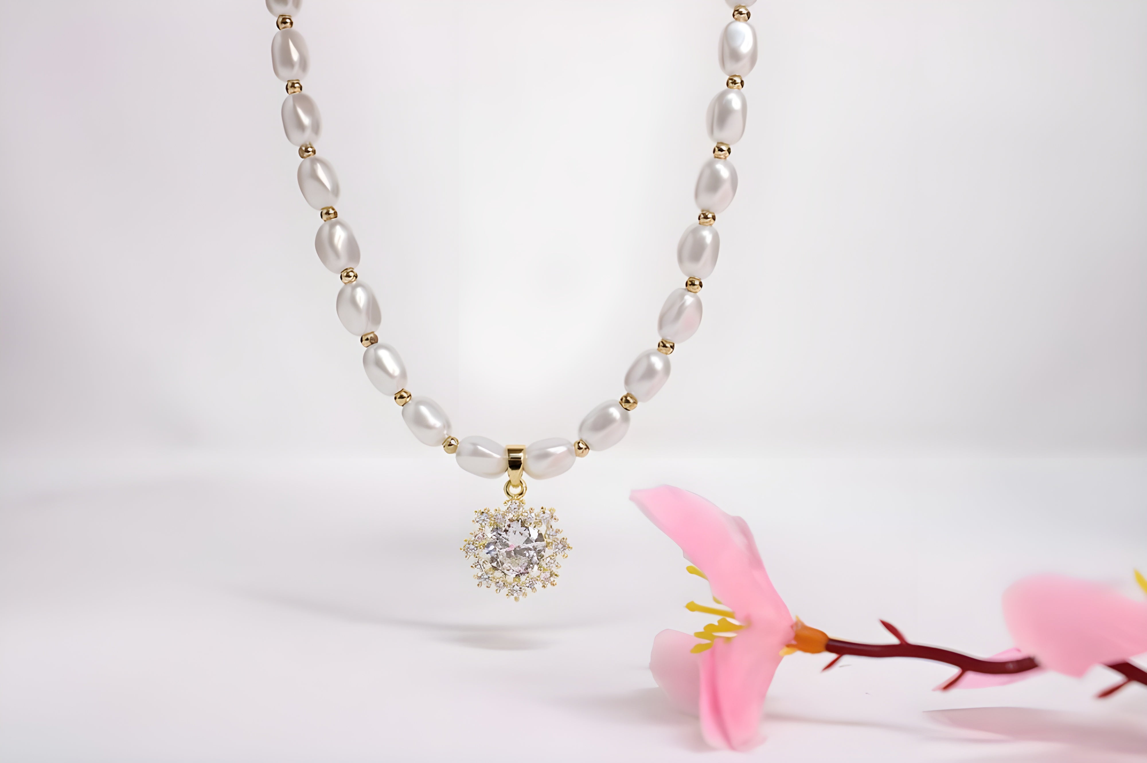 Golden Blossom Pearl Pendant Set