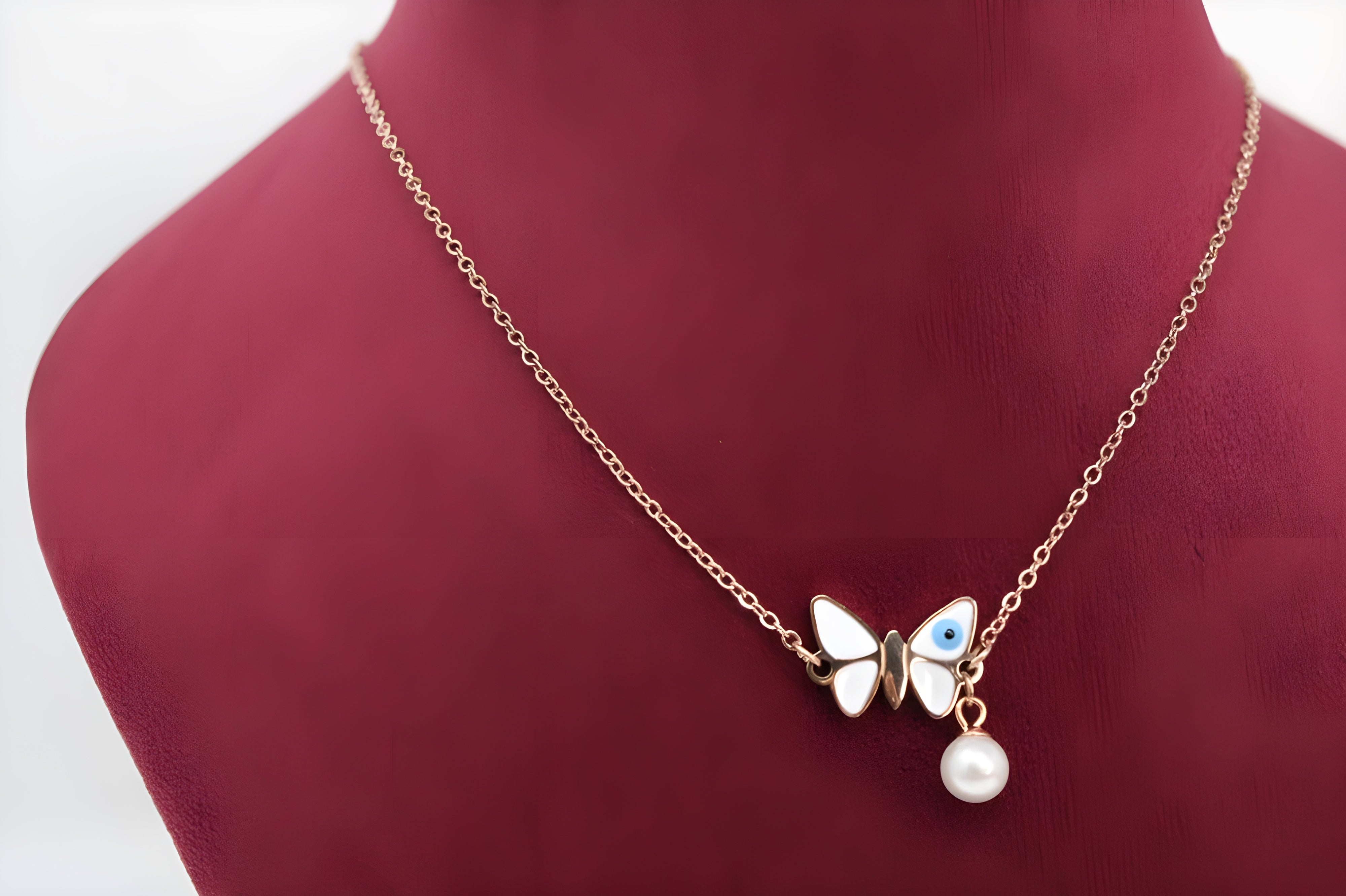 Golden Butterfly Pearl Pendant Set