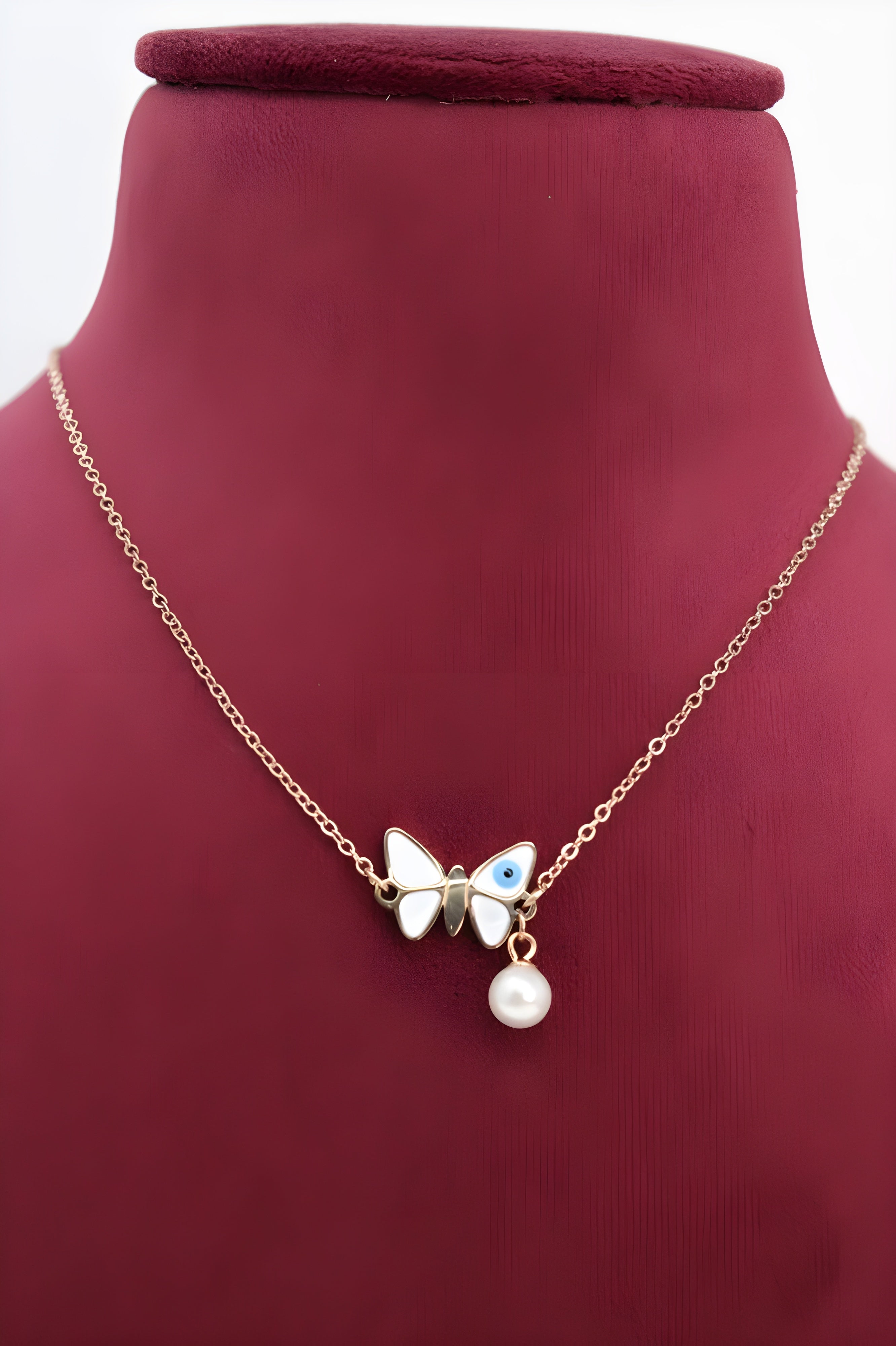 Golden Butterfly Pearl Pendant Set