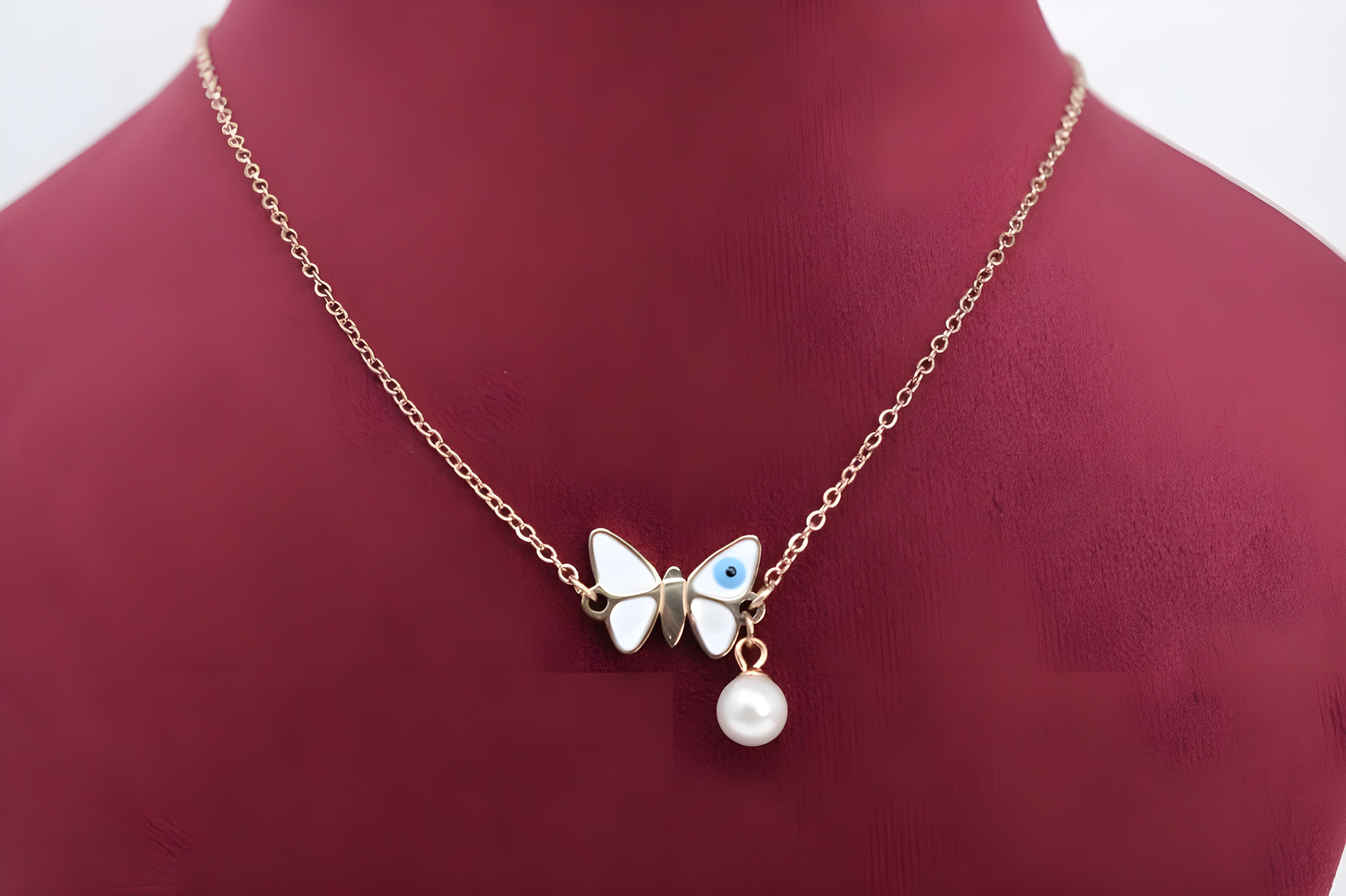 Golden Butterfly Pearl Pendant Set