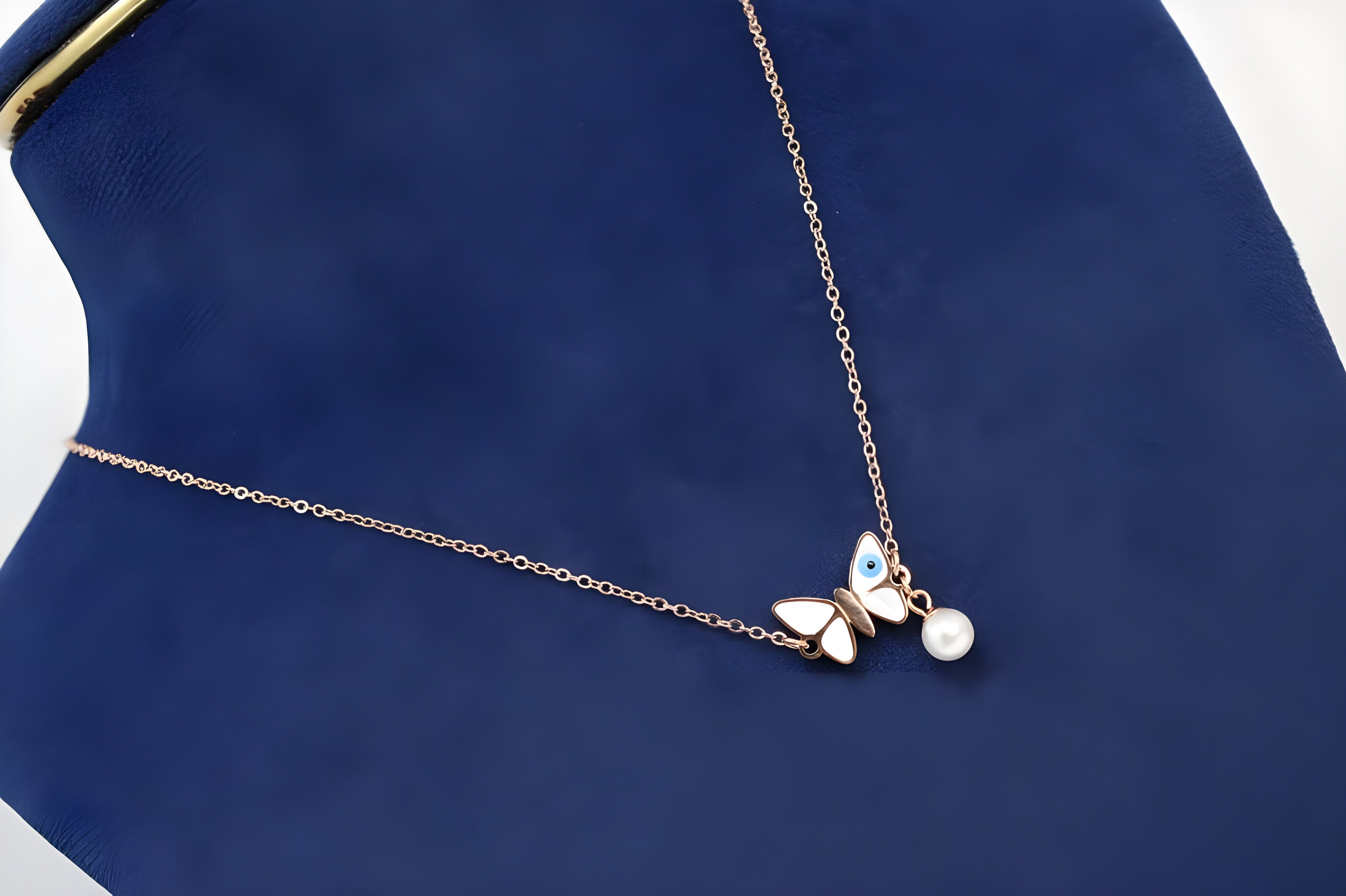 Golden Butterfly Pearl Pendant Set