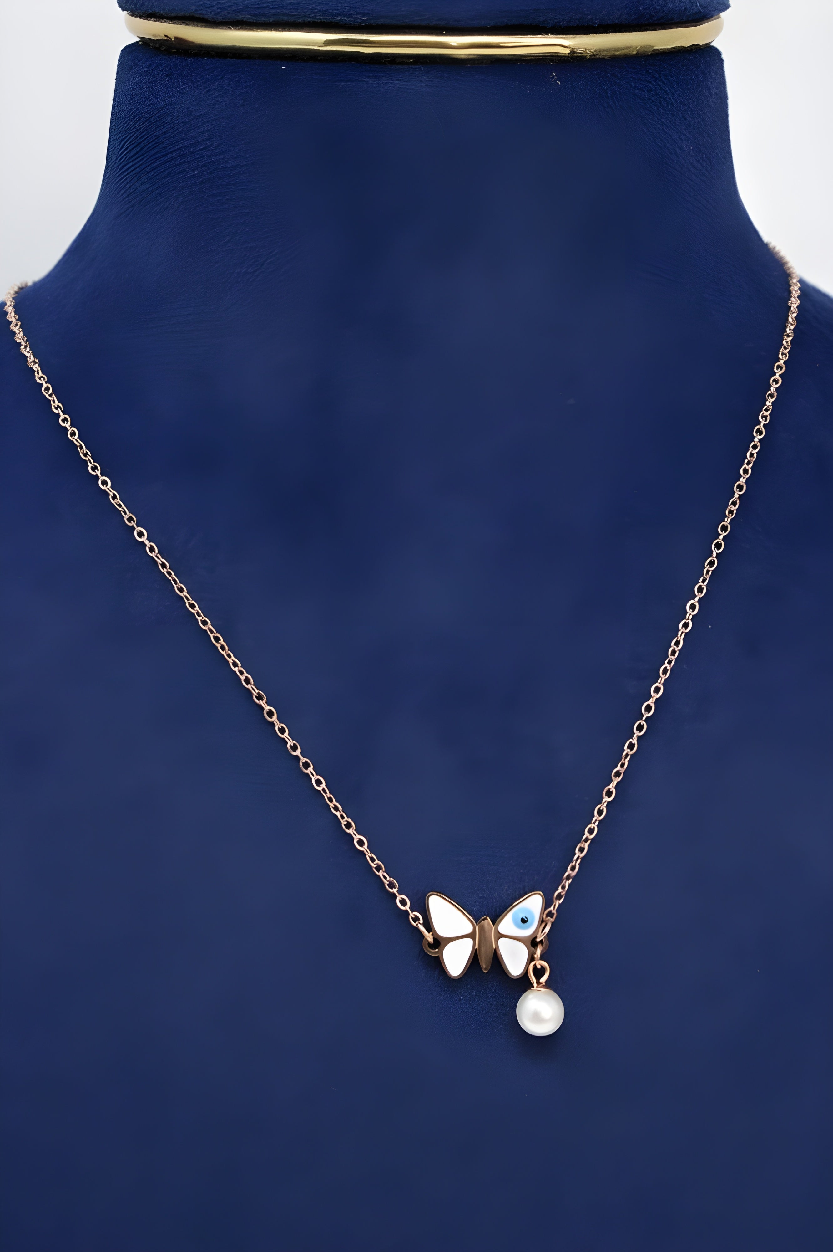 Golden Butterfly Pearl Pendant Set