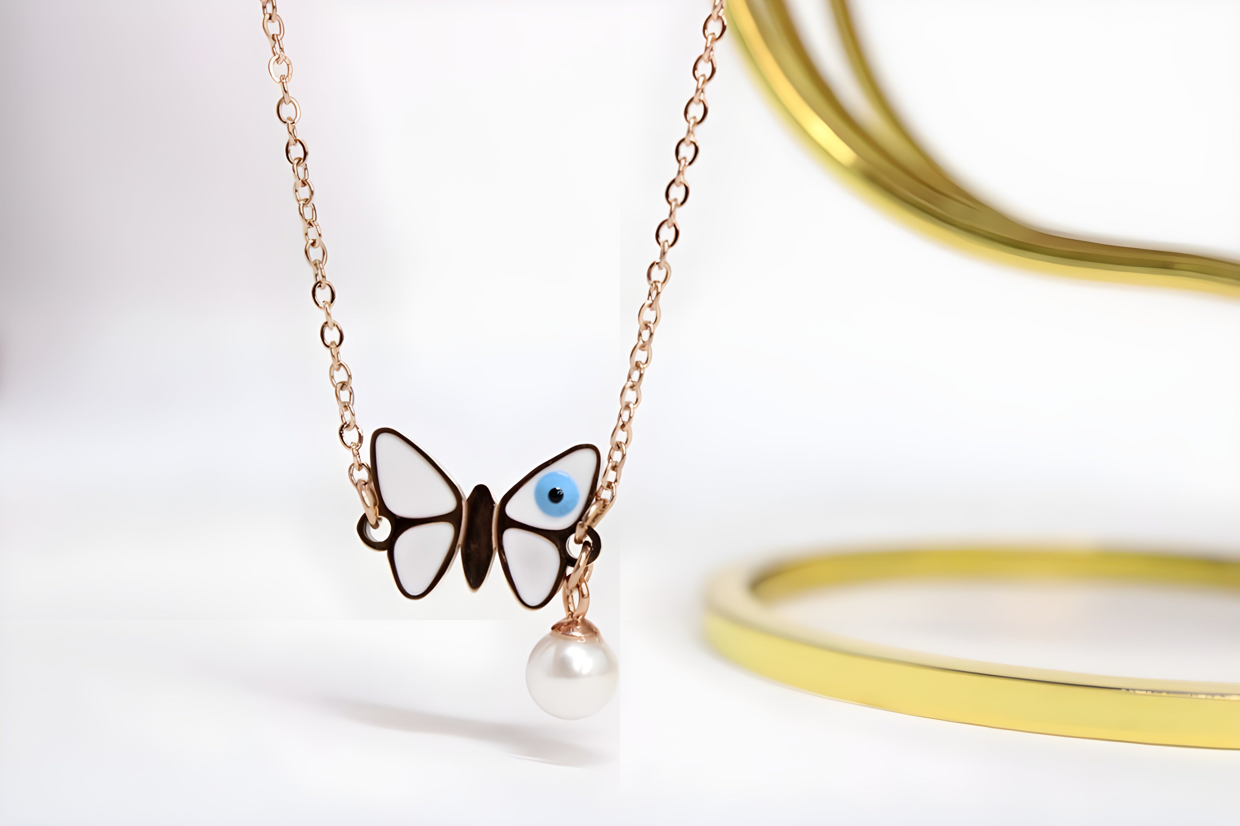 Golden Butterfly Pearl Pendant Set