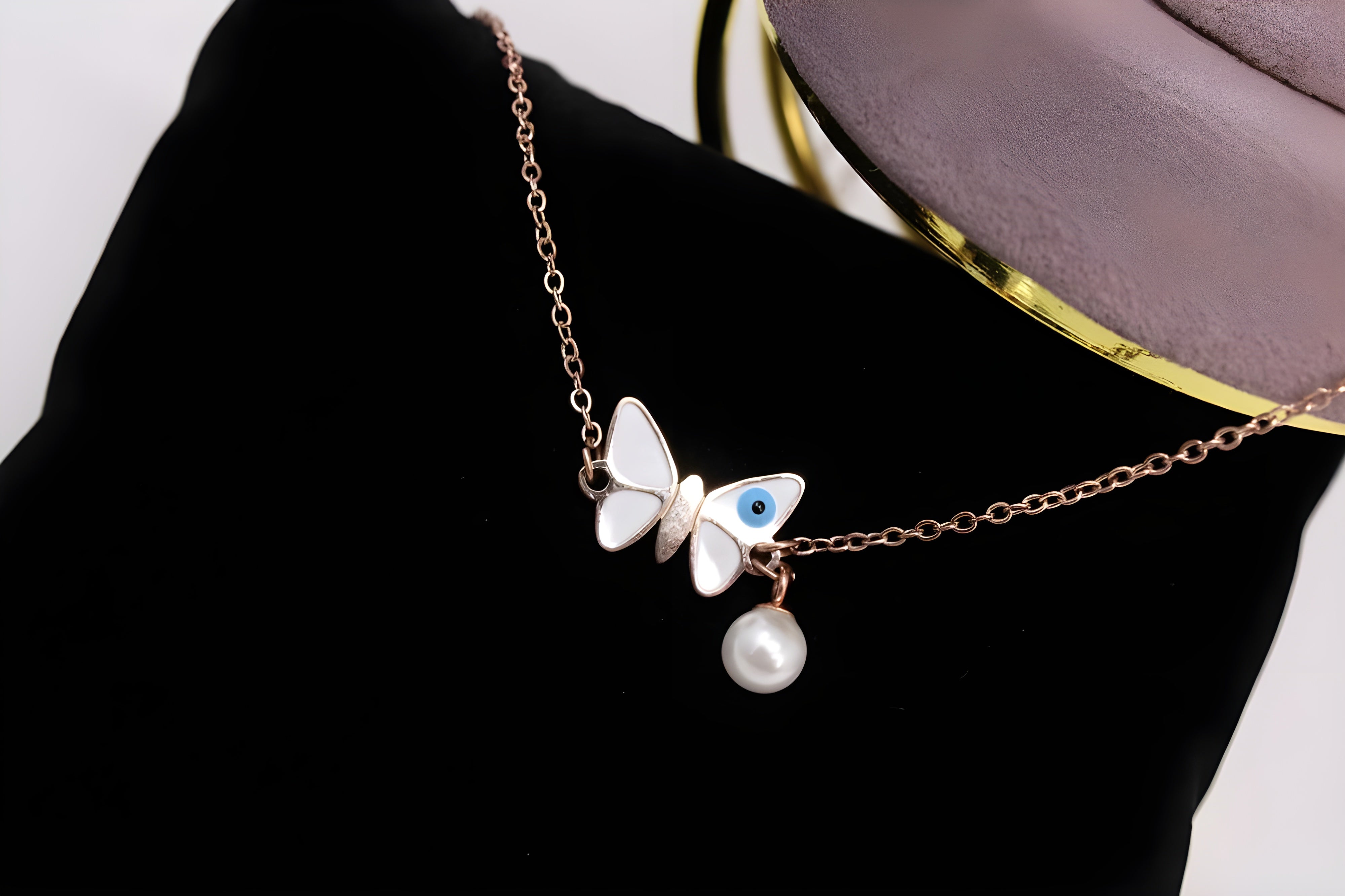 Golden Butterfly Pearl Pendant Set