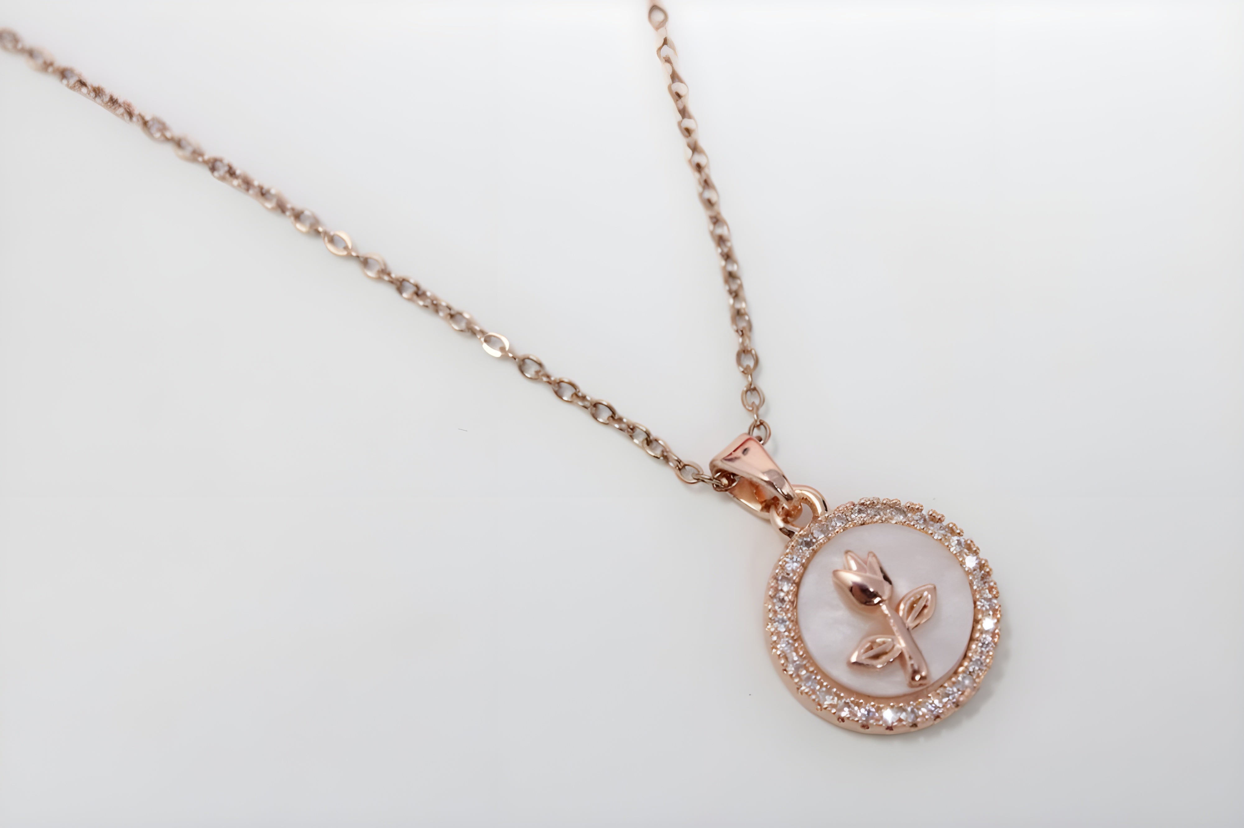 Rose Gold Blossom Crystal Pendant Set