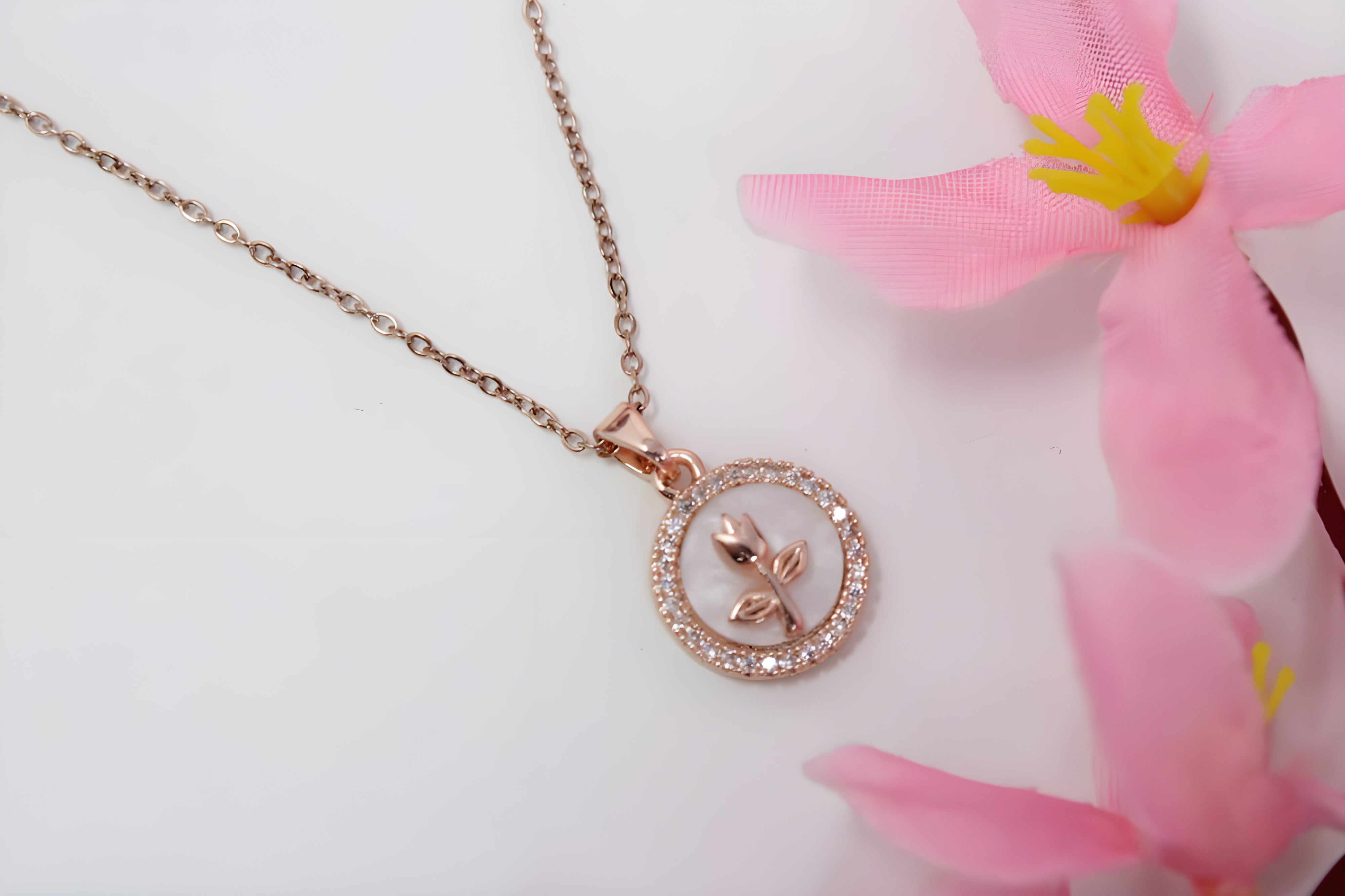 Rose Gold Blossom Crystal Pendant Set