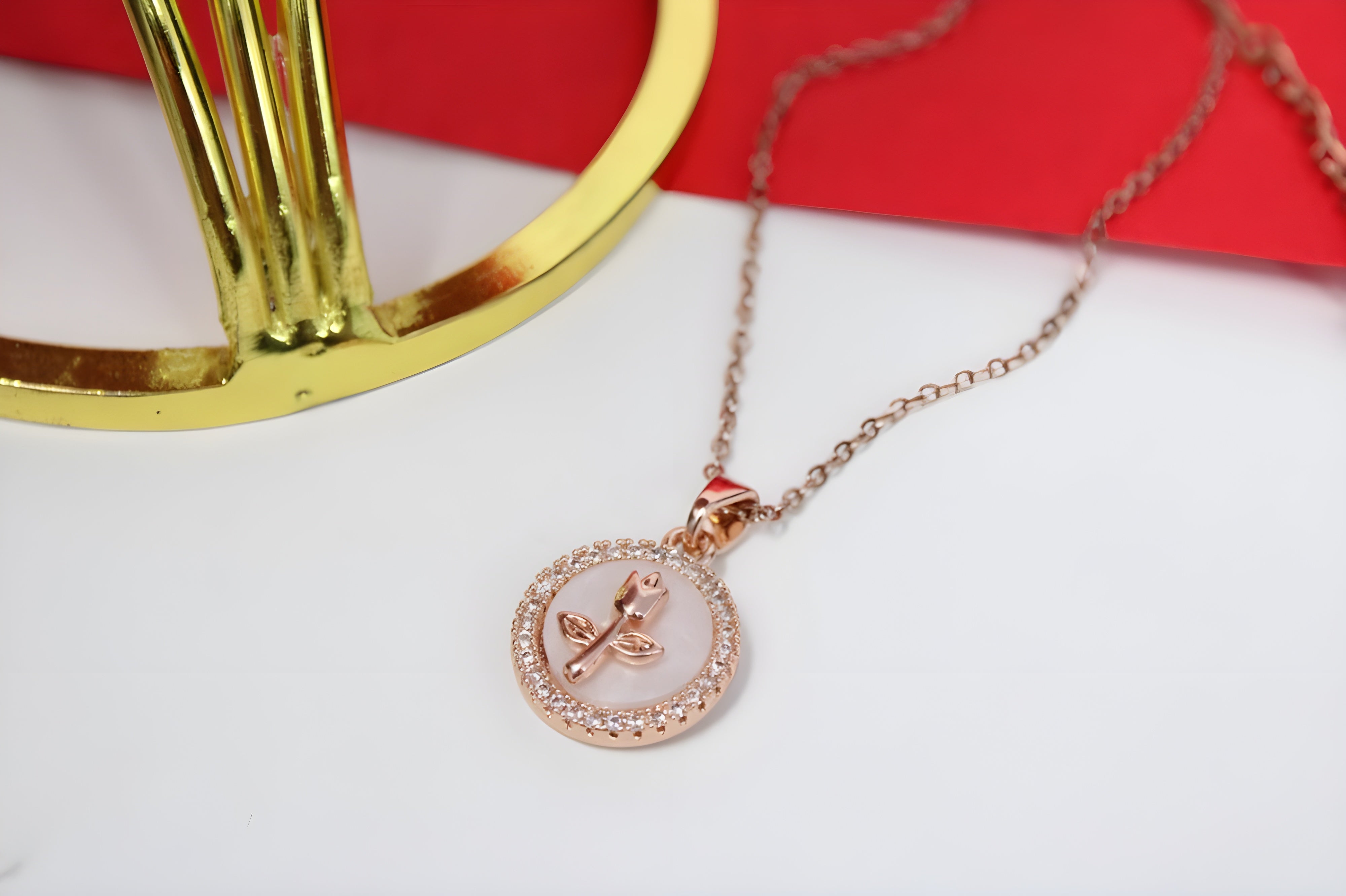 Rose Gold Blossom Crystal Pendant Set