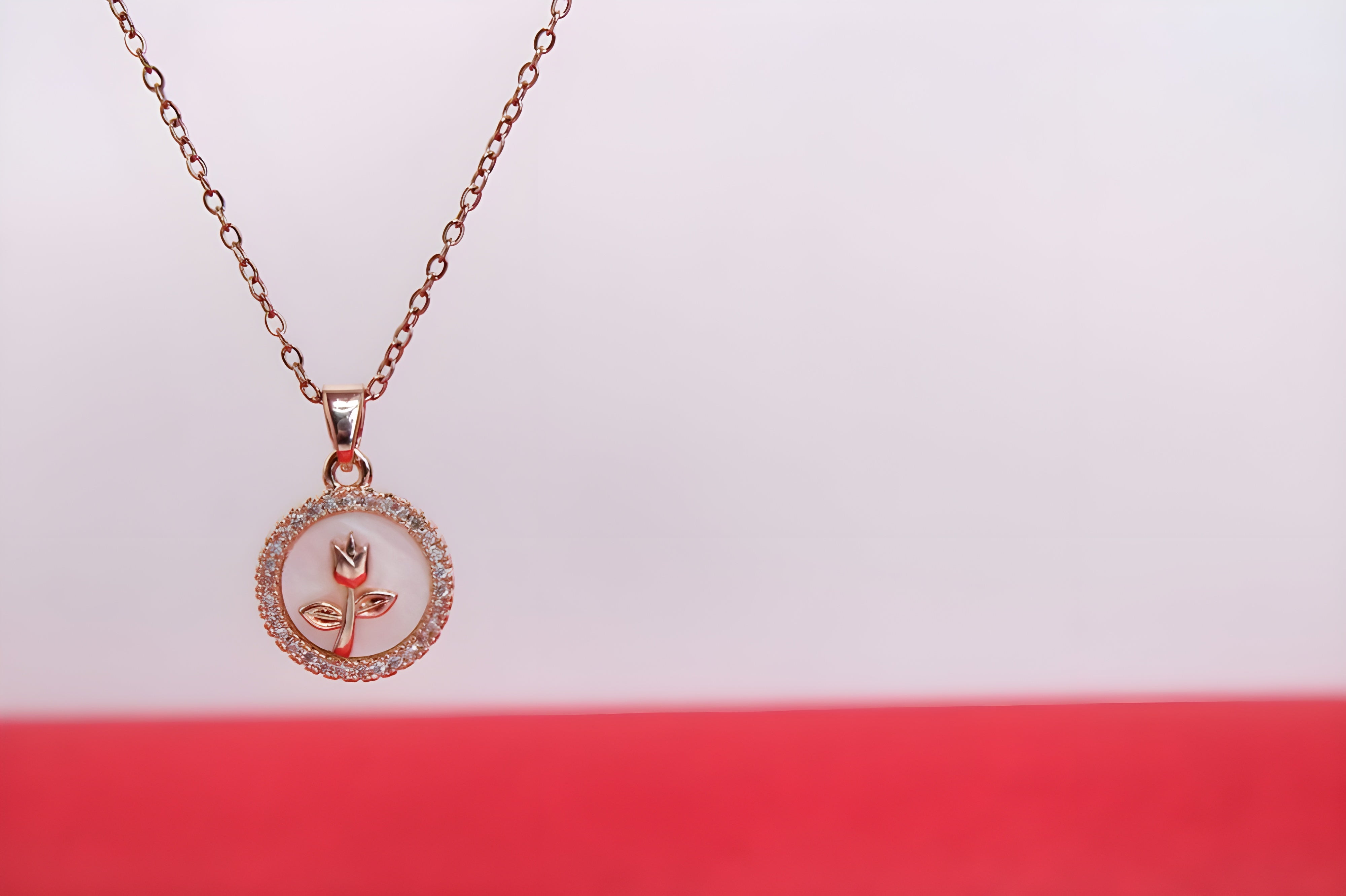 Rose Gold Blossom Crystal Pendant Set