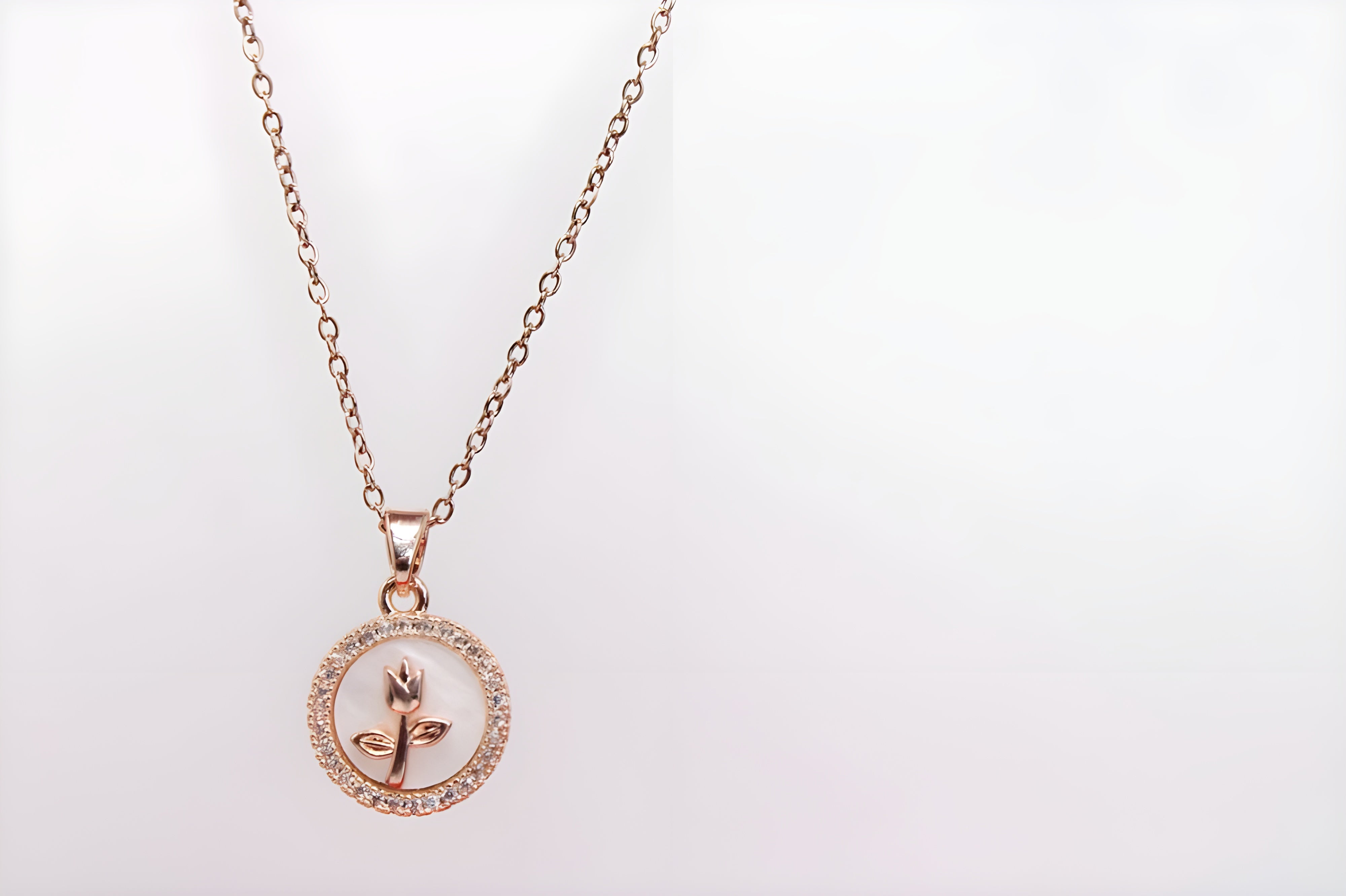 Rose Gold Blossom Crystal Pendant Set