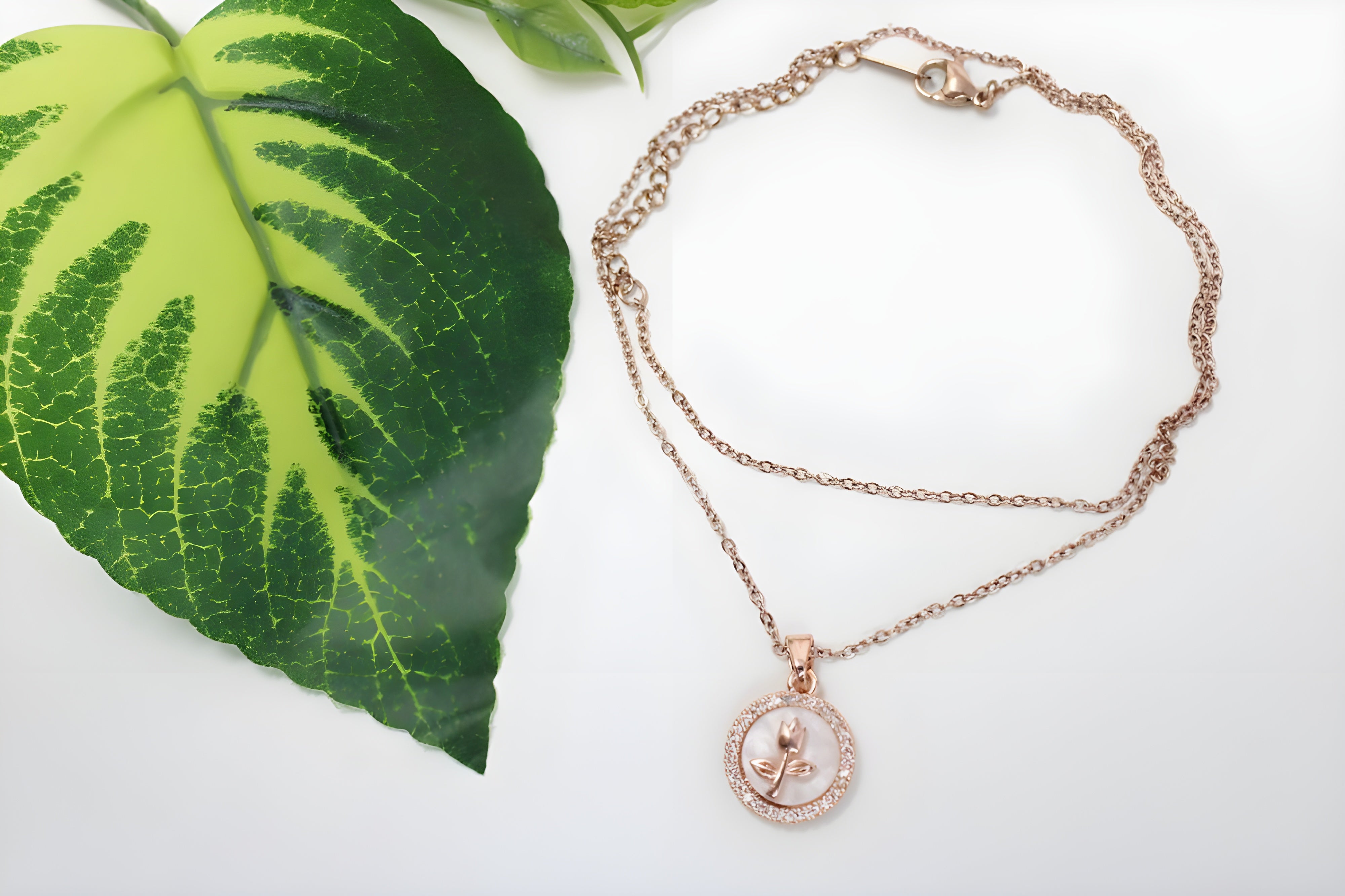 Rose Gold Blossom Crystal Pendant Set