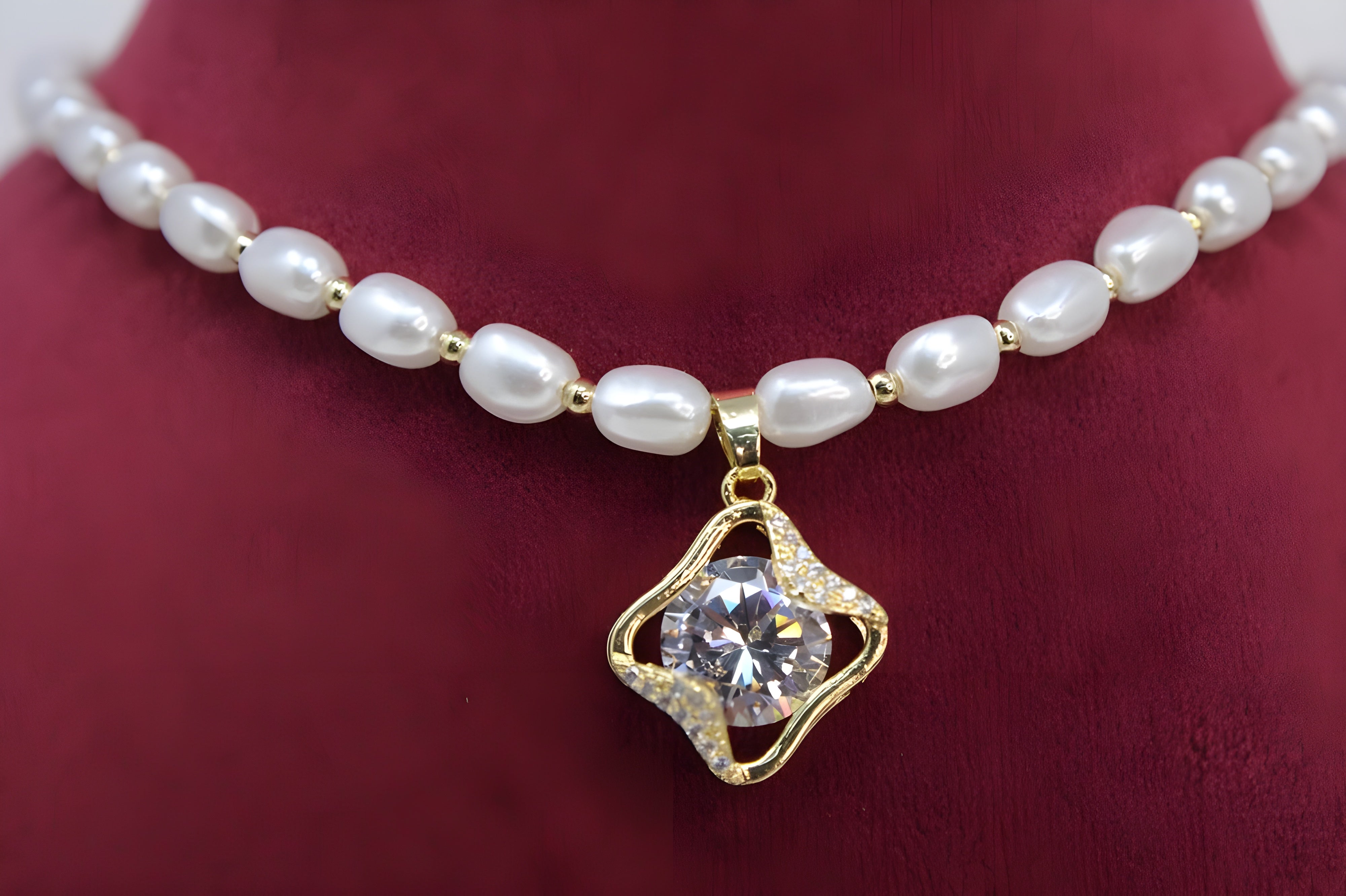 Golden Pearl Crystal Elegance Pendant Set