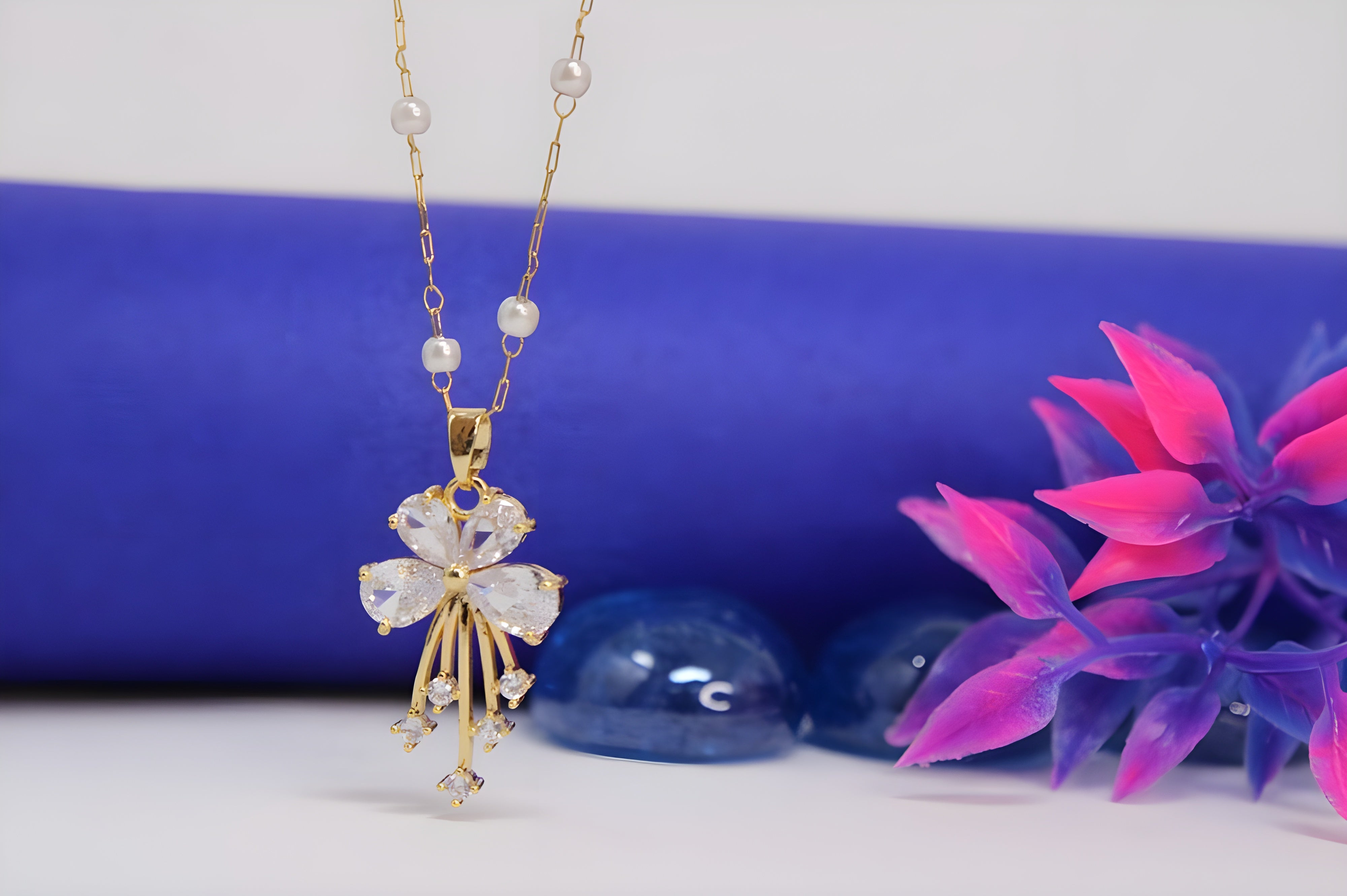 Golden Blossom Crystal Pendant Set