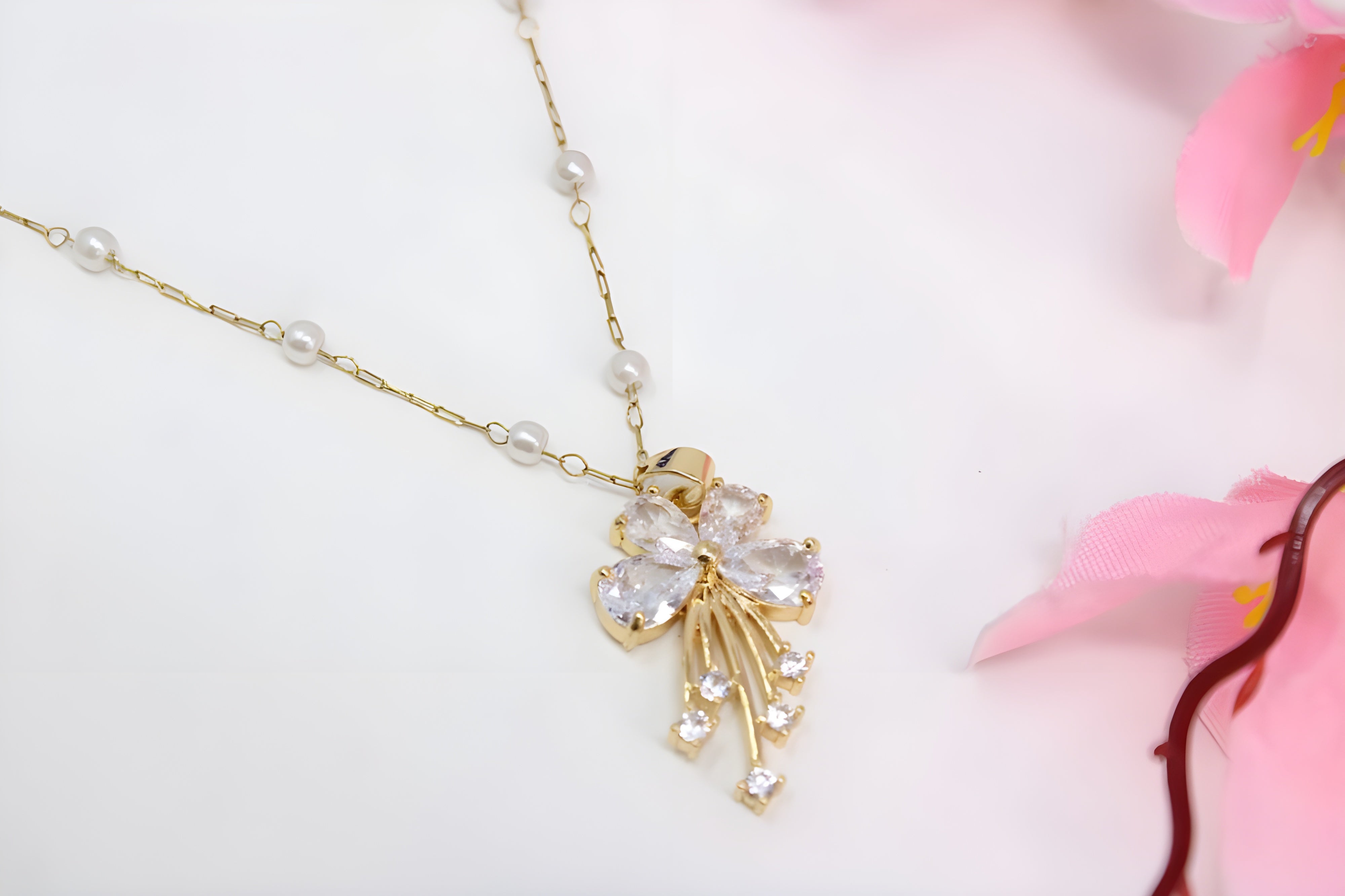 Golden Blossom Crystal Pendant Set