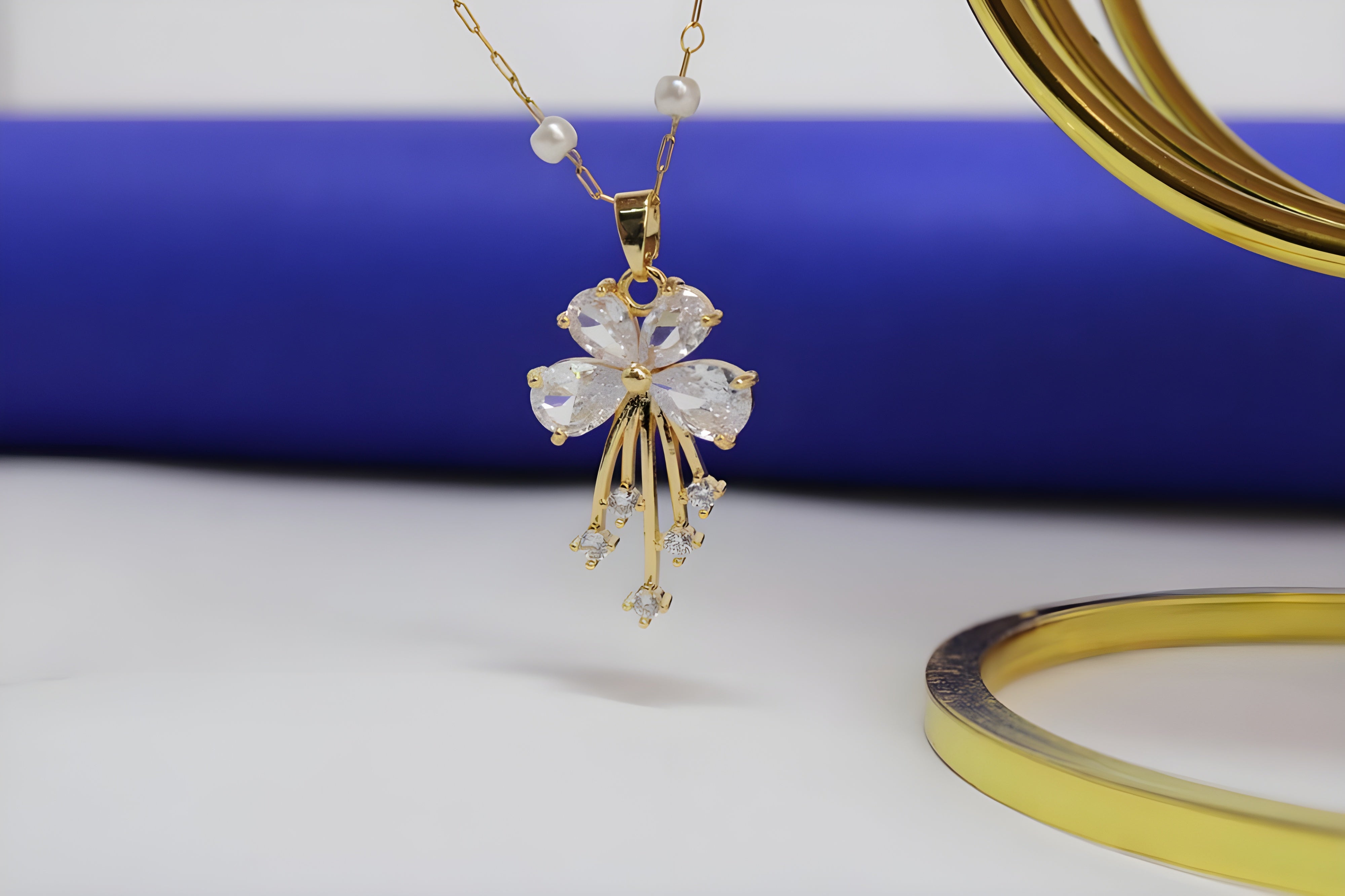 Golden Blossom Crystal Pendant Set